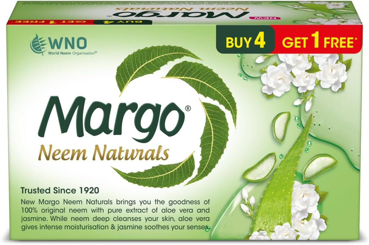 Margo Neem Naturals Soap with Goodness of 1000 Neem Leaves (100Gm X Pack of 5) | Enriched with Aloe Vera & Jasmine | Soap for Soft & Nourished Skin [100GM X 5] image number 6