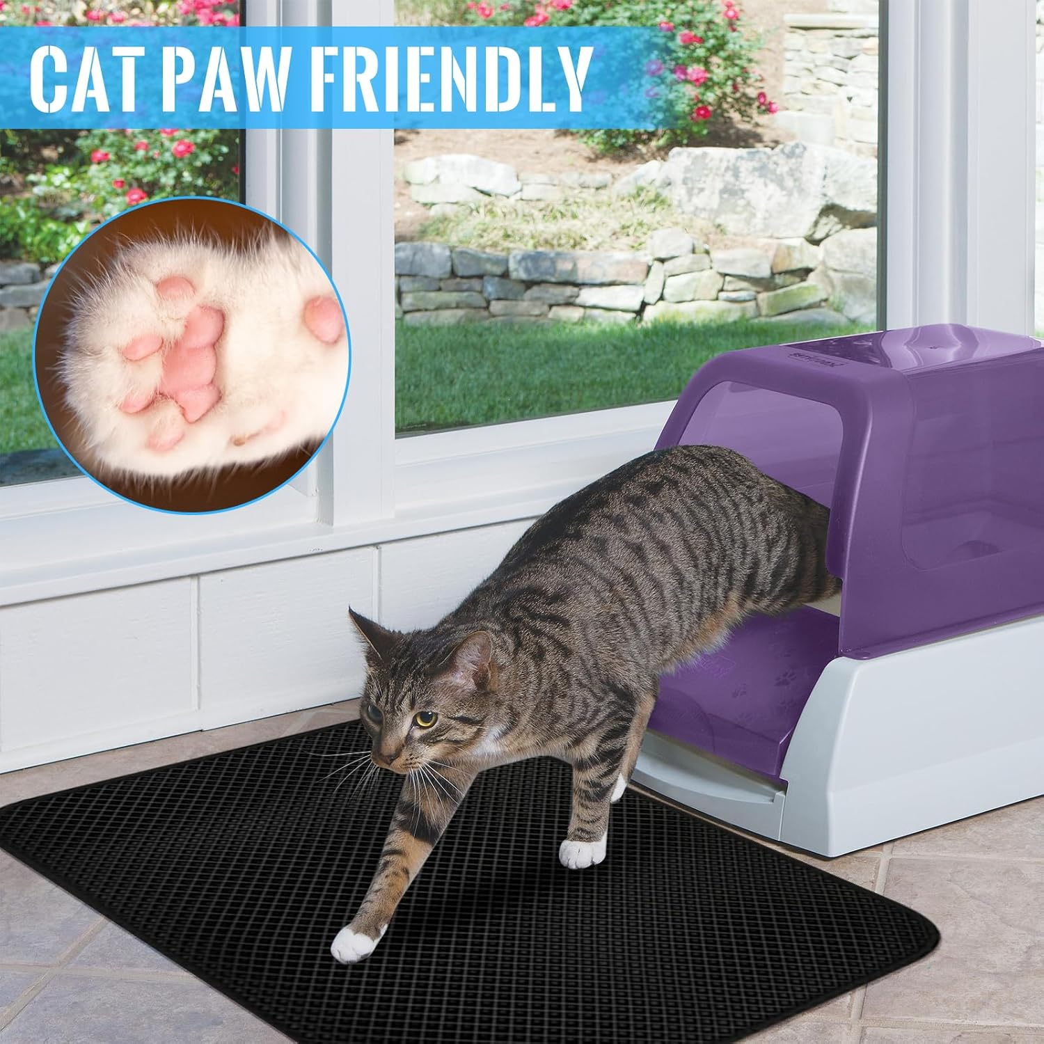 Cat Litter Tray Mat, 46 X 60 Cm Honeycomb Design Cat Litter Mat, Waterproof Double Mat Cat Litter Tray, Foldable Cat Litter Mat, Cat Litter Mat, Black