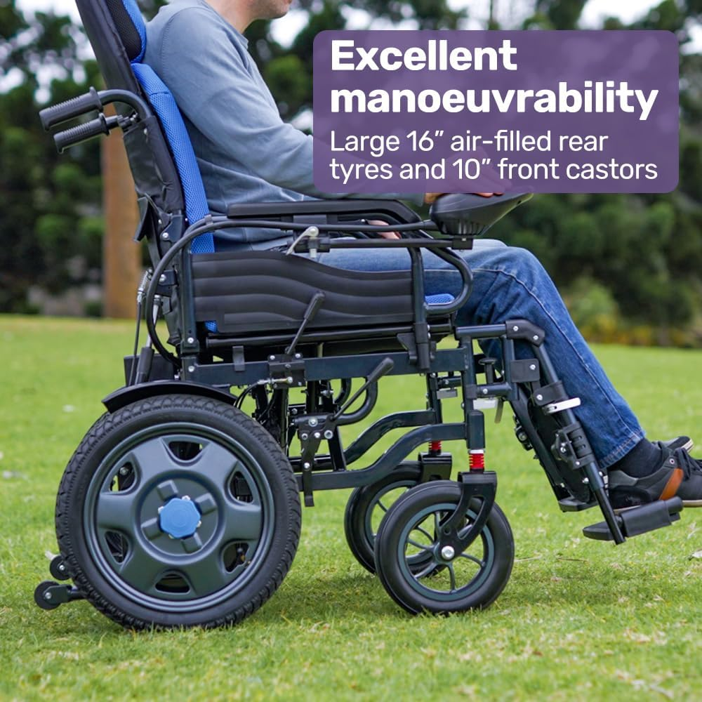 "Equipmed Power Electric Wheelchair, Wide Bariatric Chair, Comfortable for S-XL, Long Range, Recline Adjustment, Lithium Battery, 16"" Wheels, Headrest, Folding" image number 5