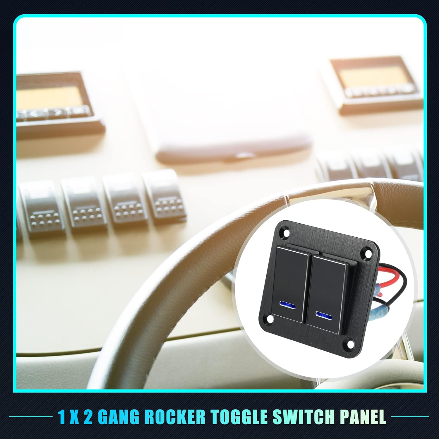 X AUTOHAUX 2 Gang Rocker Switch Panel 3 Pin on off Pre-Wired Toggle Switch Control Waterproof Aluminum Alloy Blue LED Light Push Button for 12V 24V Black - Silver Tone image number 6