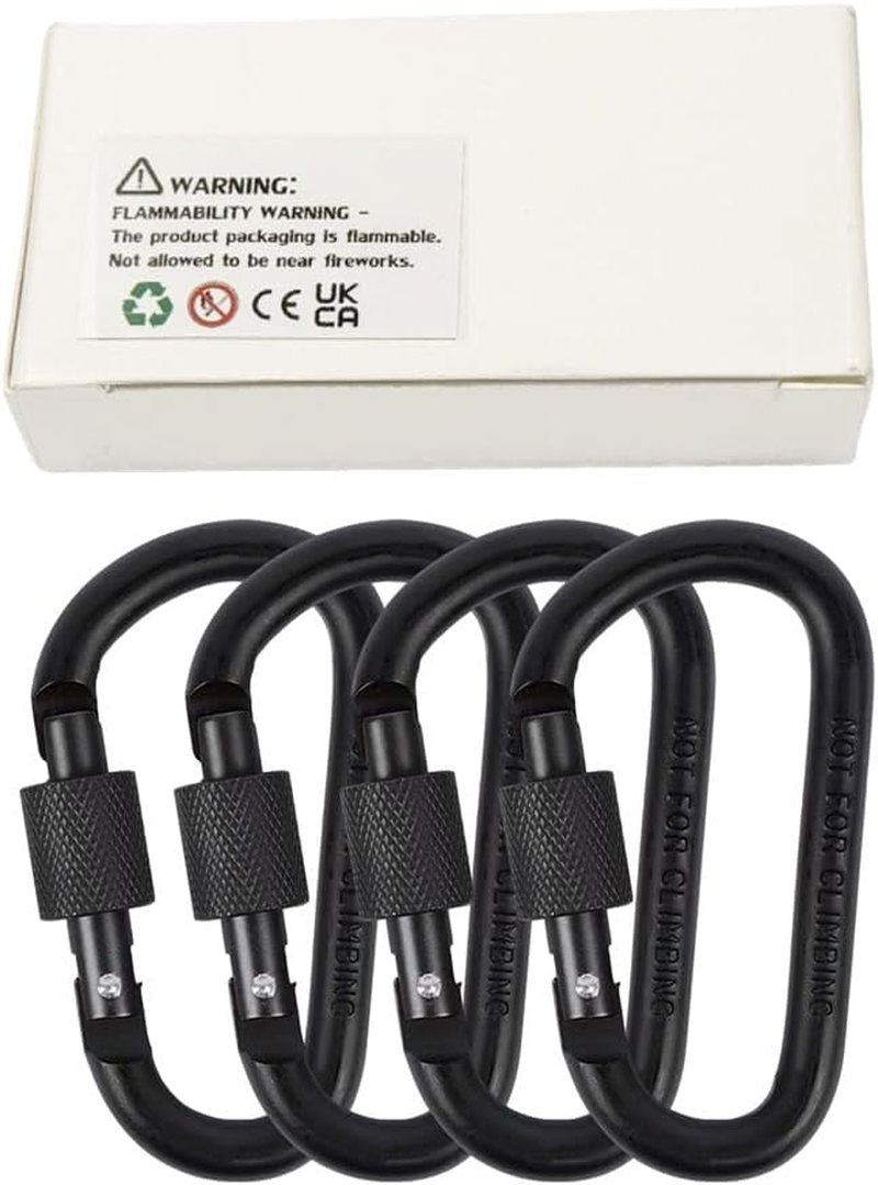YOFASEN 4PCS Small Black Carabiner Clip - D-Ring Locking Carabiner Clip Heavy Duty with Screw Lock Aluminum Alloy Locking Key Chain Carabiner Clips Hook For, Backpack, Keyring, Hiking image number 5