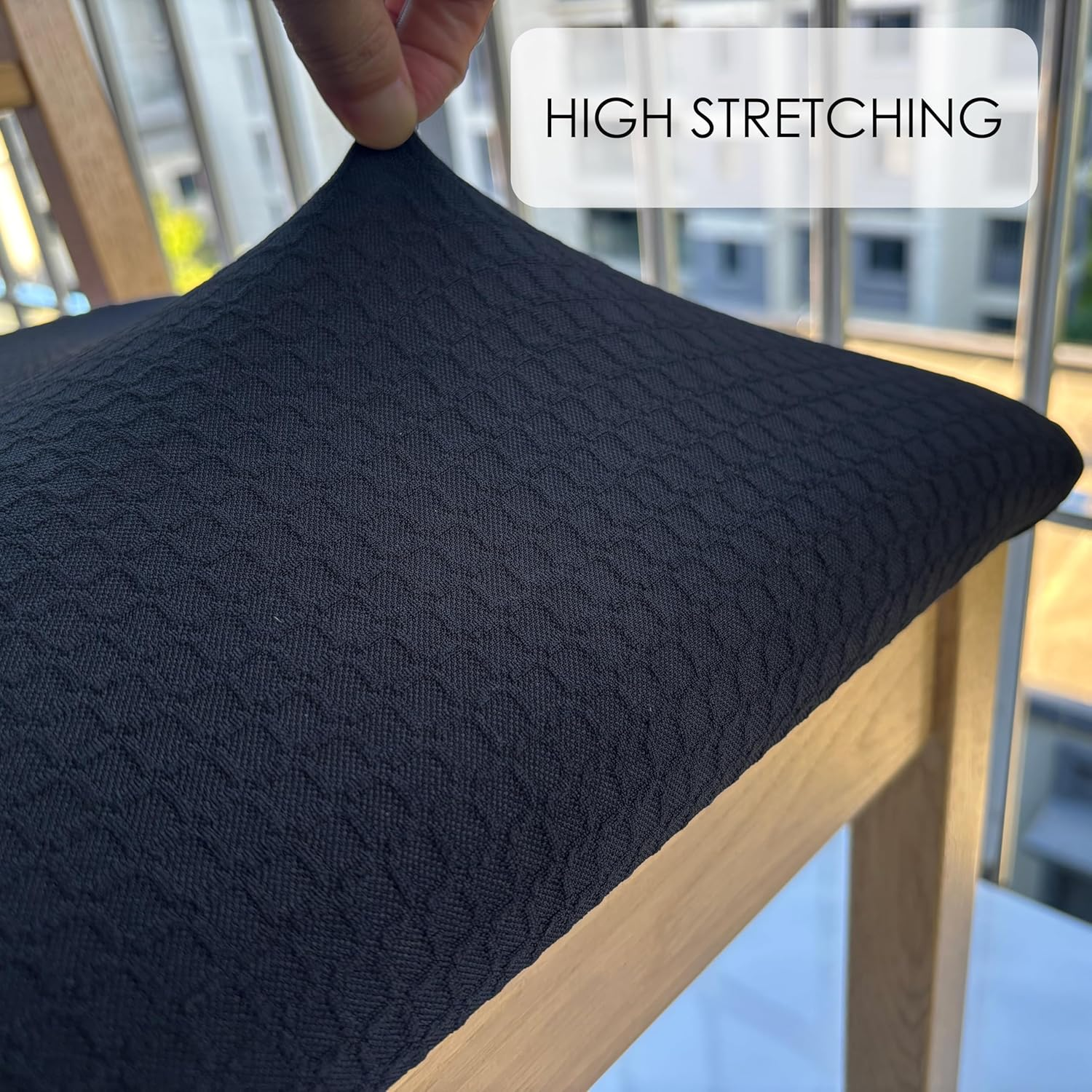 Waterproof Dining Room Chair Seat Covers Set of 6，Stretch Jacquard Fabric Stretch Removable Washable Slipcover for Kitchen Seat Cushions (6, Black) image number 5