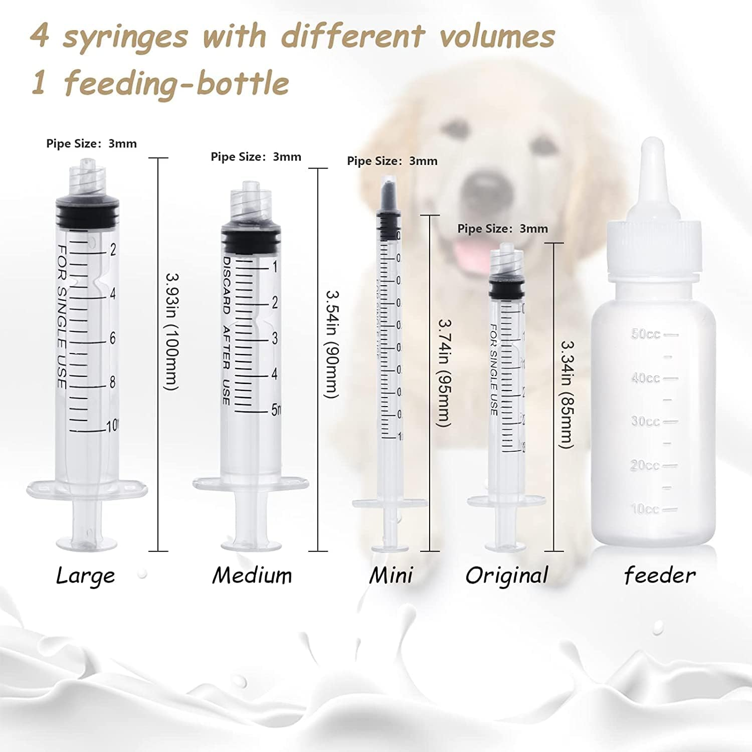 Newborn Pet Nursing Bottles Set with 5 Pacifiers, Pet Feeding Artificial Bottles Kit, Pet Pill Tablet Feeders Tools Suitable for Newborn Puppies, Kittens, Rabbits, Squirrels and Other Small Animals image number 2