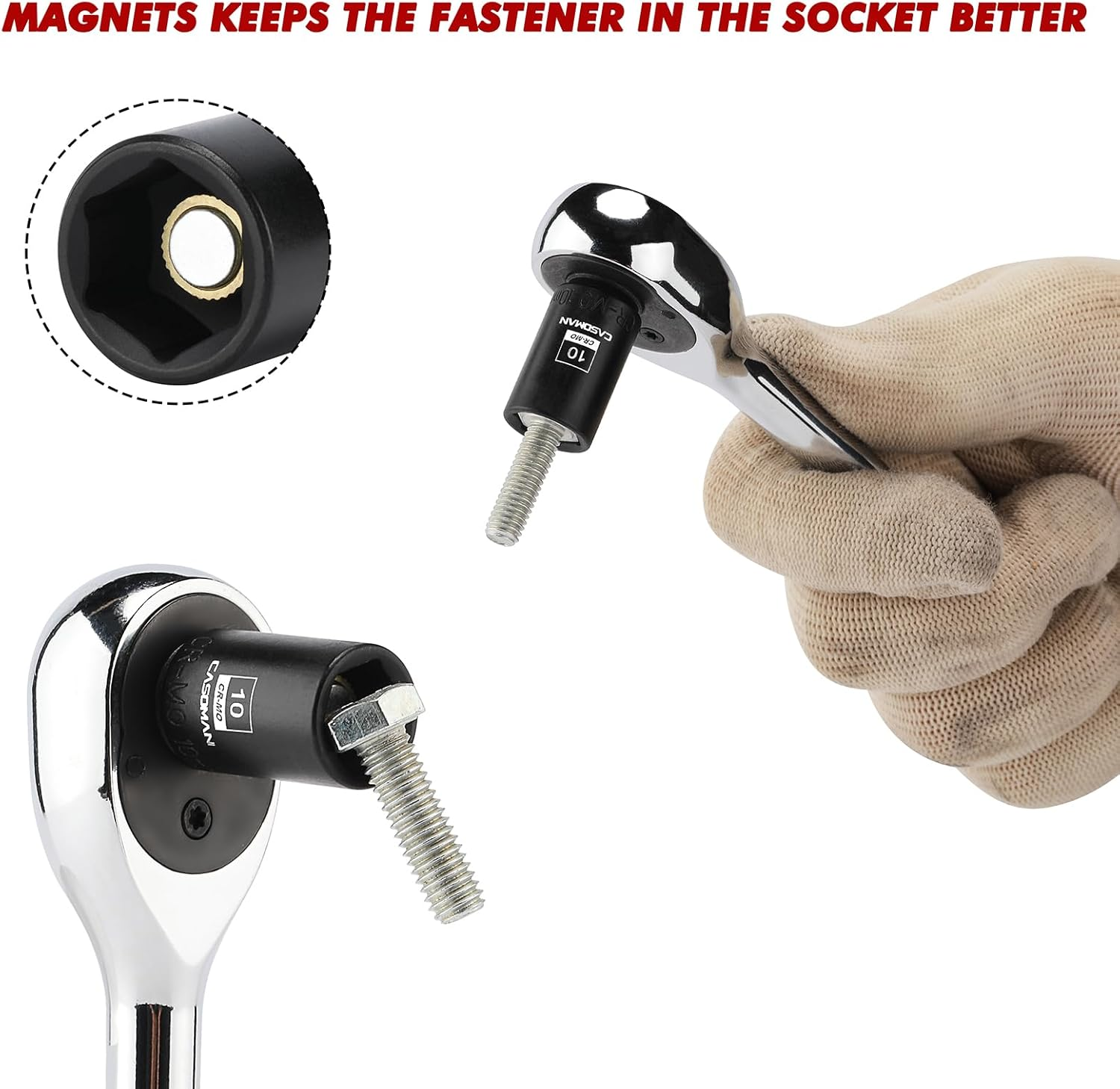 CASOMAN 14PCS 1/4"Drive Magnetic Impact Socket Set, Shallow, 6-Point, Metric, 4Mm to 15Mm, CR-MO Steel image number 1