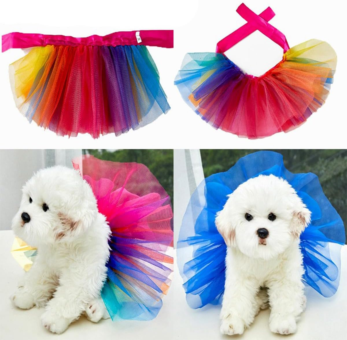 AIMALL Shiny Tulle Pet Tutu, Colorful Dog Holiday Dress, Blue and Color Available, Sizes S to L image number 5