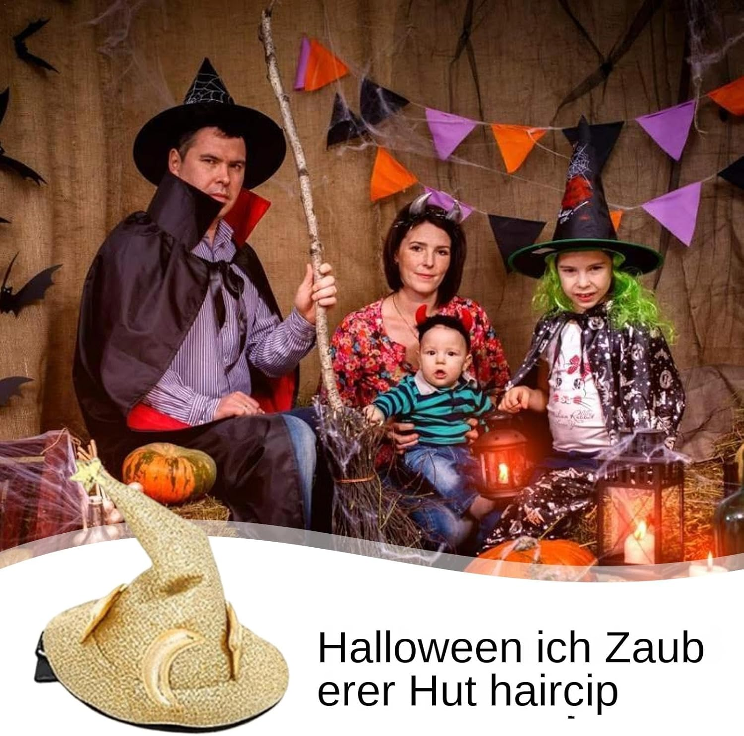 Halloween Hair Pins, Halloween Hair Clips - Pack of 2 Halloween Clothing Pin Hair Clip, Shiny Star and Moon Costume Headwear, Wizard Hat, Hair Pins for Women image number 1