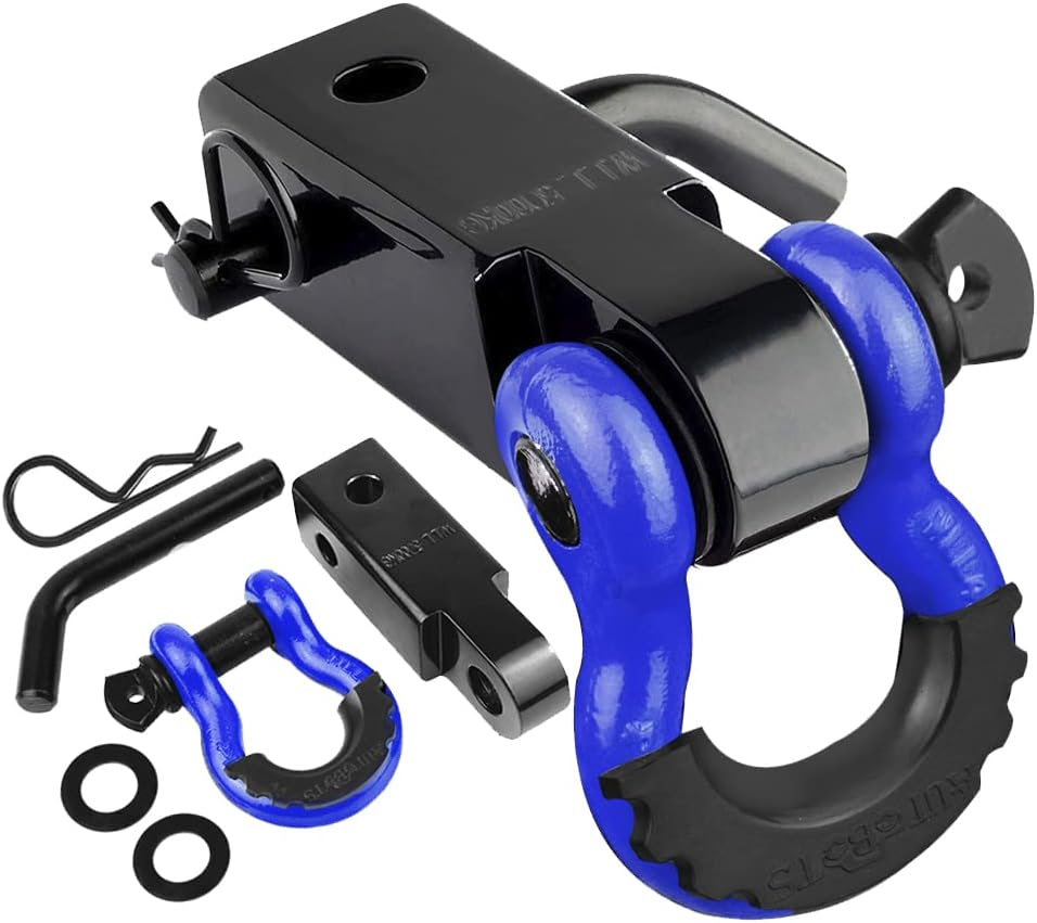 AUTOBOTS Tow Hitch Receiver 2", 45,000 Lbs Break Strength Heavy Duty Receiver with 5/8" Screw Pin, 3/4 Shackle, Towing Accessories for Vehicle Recovery Off-Road Red&Black