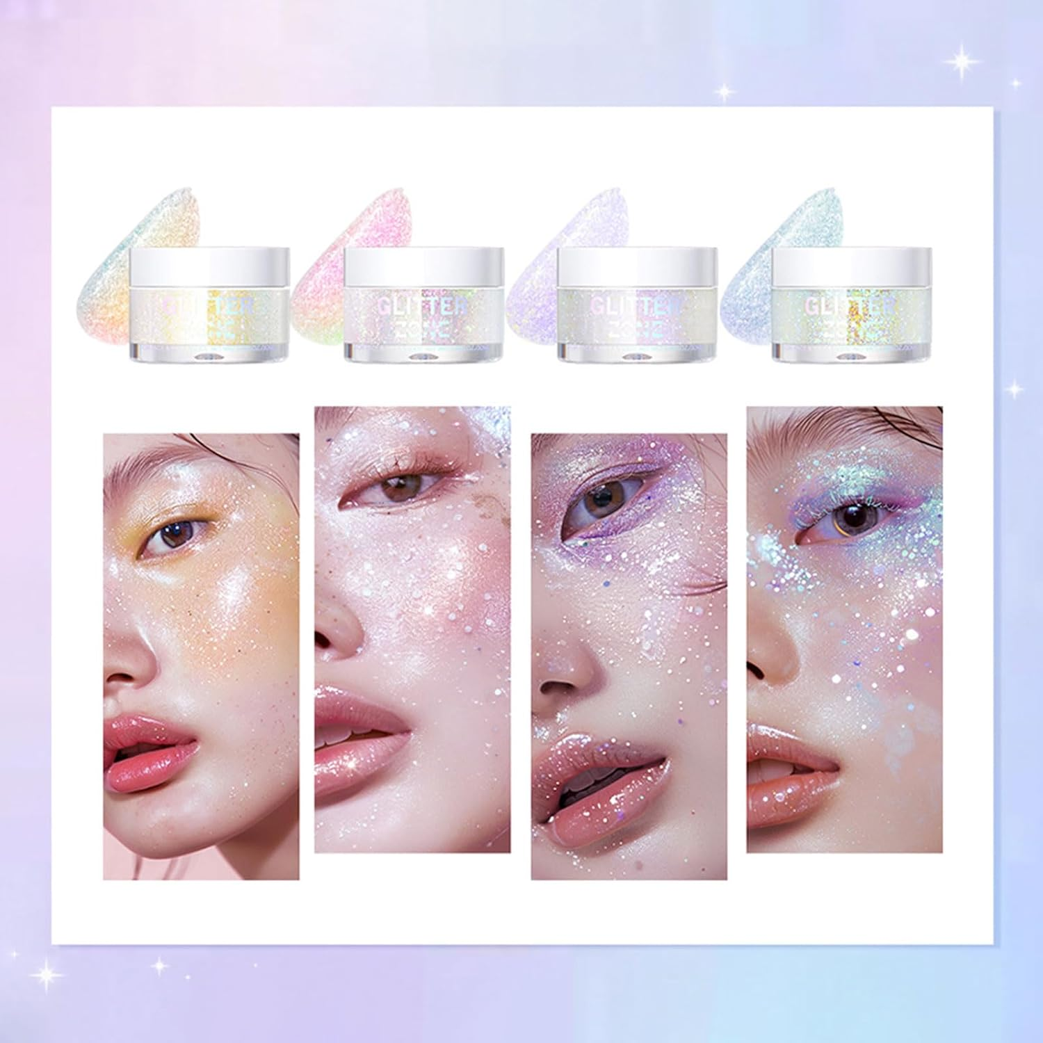 Face Glitter Body Glitter Makeup Glitter Hair Glitter Gel, 4 Colors Face and Body Glitter Gel, Long Lastings Makeup Glitter Gel for Women, Glitter for Concert Festival Makeup image number 6