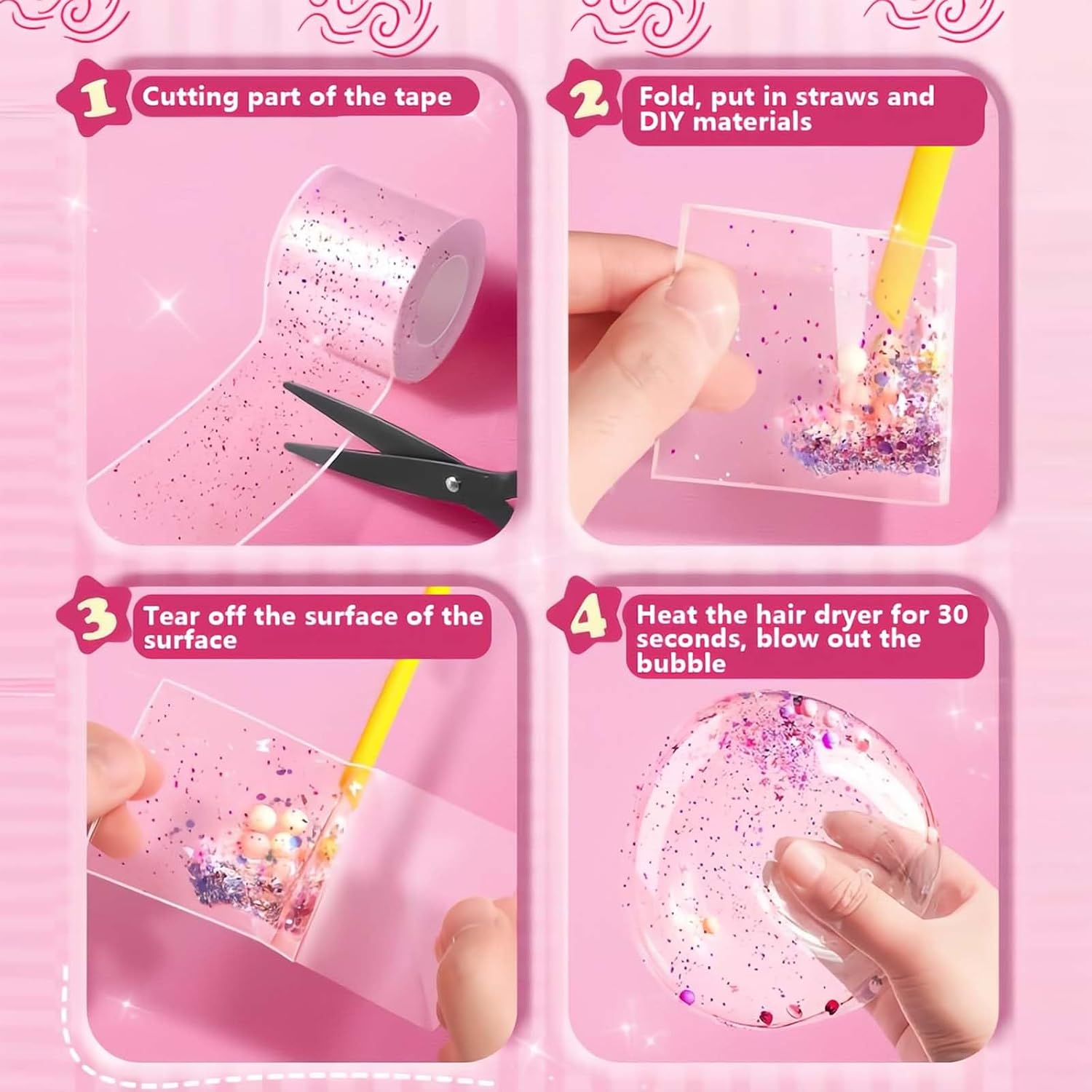 Nano Bubble Tape Kit,2 Roll Nano Tape Bubble,Double Sided Tape Elastic Nano Tape Bubble DIY Craft Kit for Girls, Boys, Kids Party Favors and Novelty Toys(White) image number 5