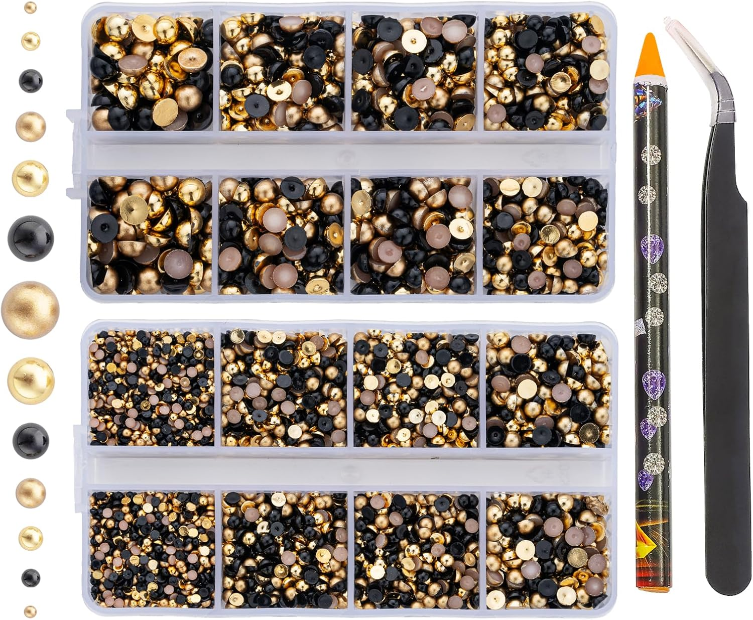 6540PCS Light Pink AB Resin Flat Back Pearls Rhinestones,Mixed Size 2/3/4/5/6/8/10Mm Half round Pearl Beads Nail Gems Rhinestone with Tweezers and Picker Pencil for Crafts Nail DIY Decoration