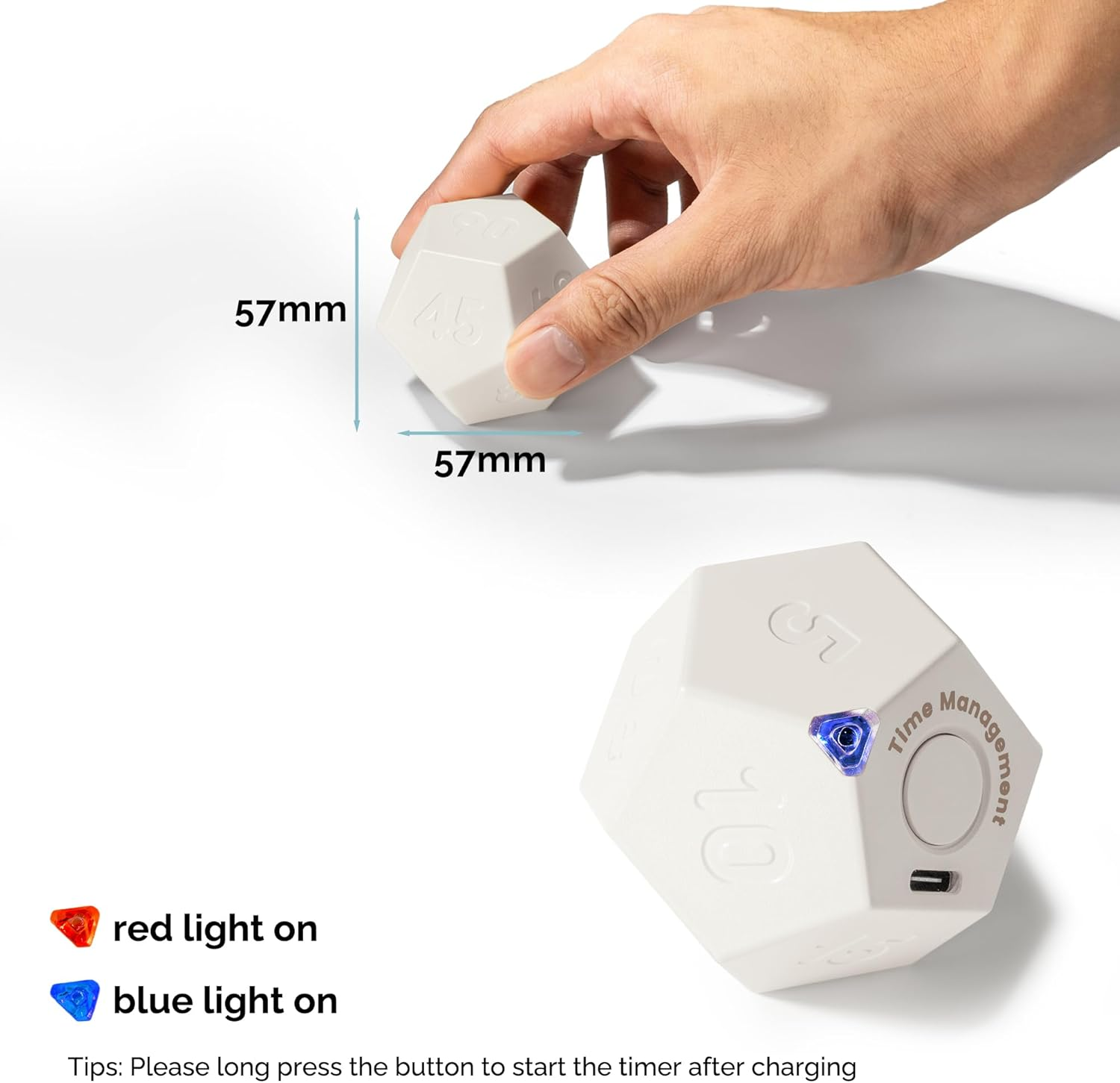 KADAMS Pomodoro Rotating Desk Productivity Timer - 11 Preset Countdown Rechargeable Dodecagon - Sound Vibrate Mute Flip for Kids, Kitchen, Cooking, Workout, Exercise, Study, ADHD - White image number 3