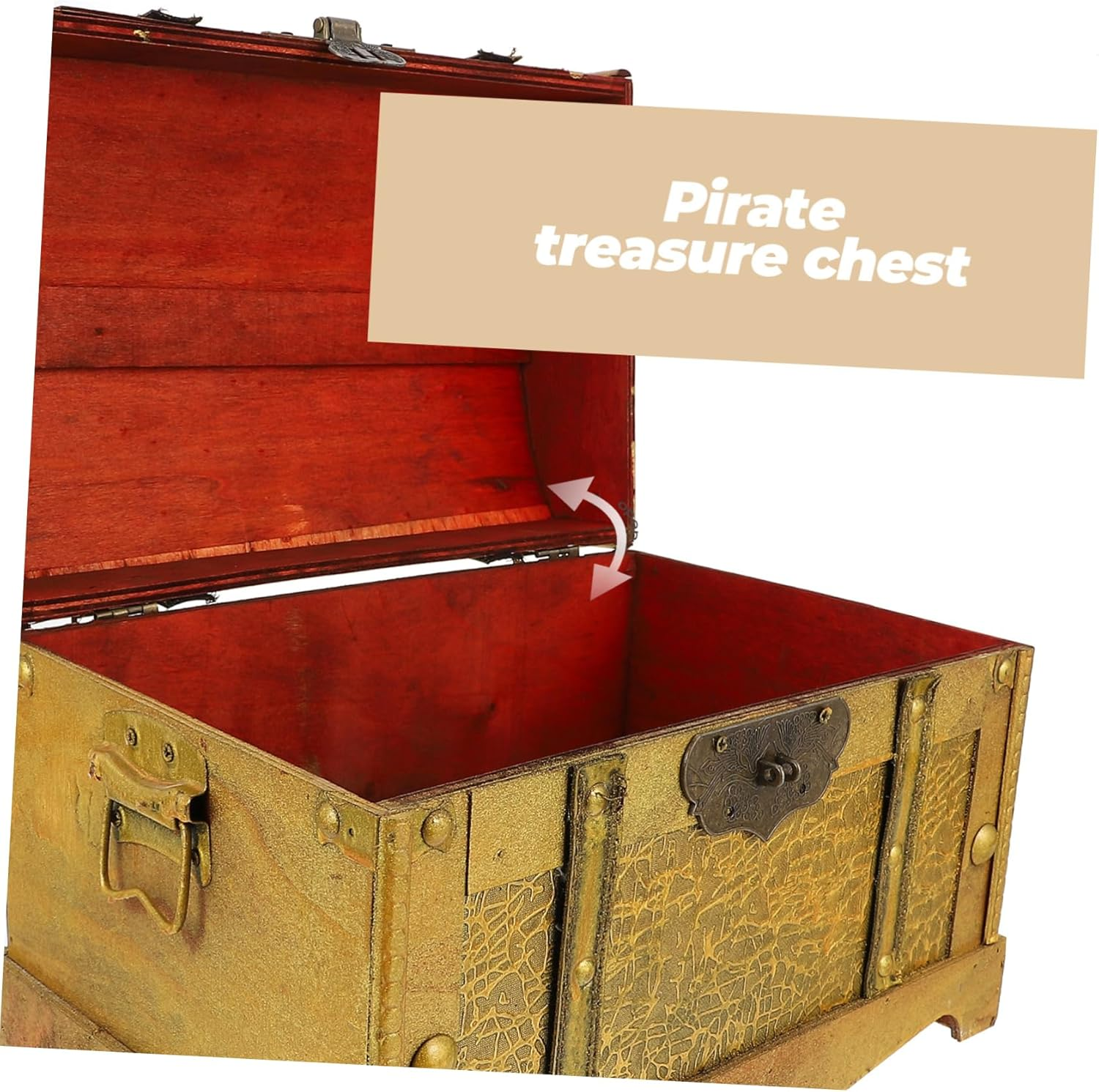 MAGICLULU Retro Pirate Box Lock Wooden Vintage Treasure Chest for Cosplay Props Decorative Storage Case for Home Party Use image number 1