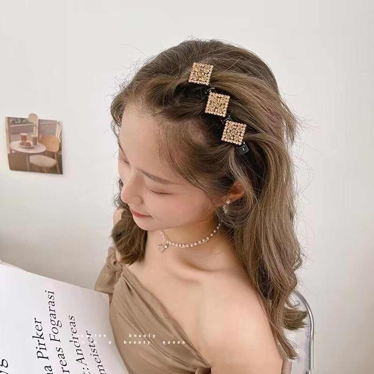 PLGEBR 1Pcs Sparkling Crystal Stone Braided Hair Clips, Rhinestone Hair Clips, Rhombus Chopped Hairpin Clip, Braided Hair Clip with Rhinestones for Women Satin Fabric Hair Bands