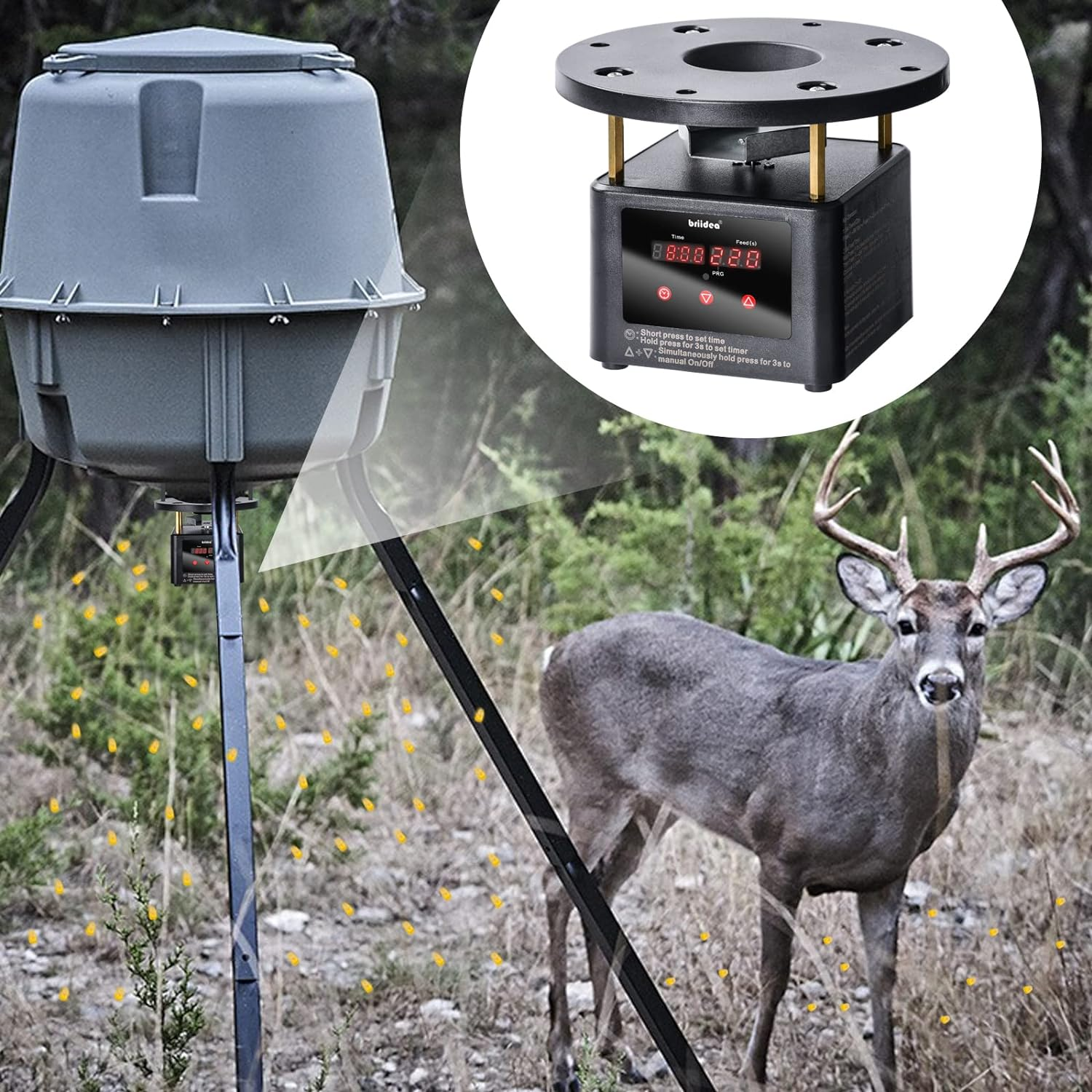 Briidea Deer Feeder Timer, All-In-One Deer Feeder Motor and Timer Kit with Programable Digital Timer, Metal Spin Plate, Adjustable Mount, Black image number 4