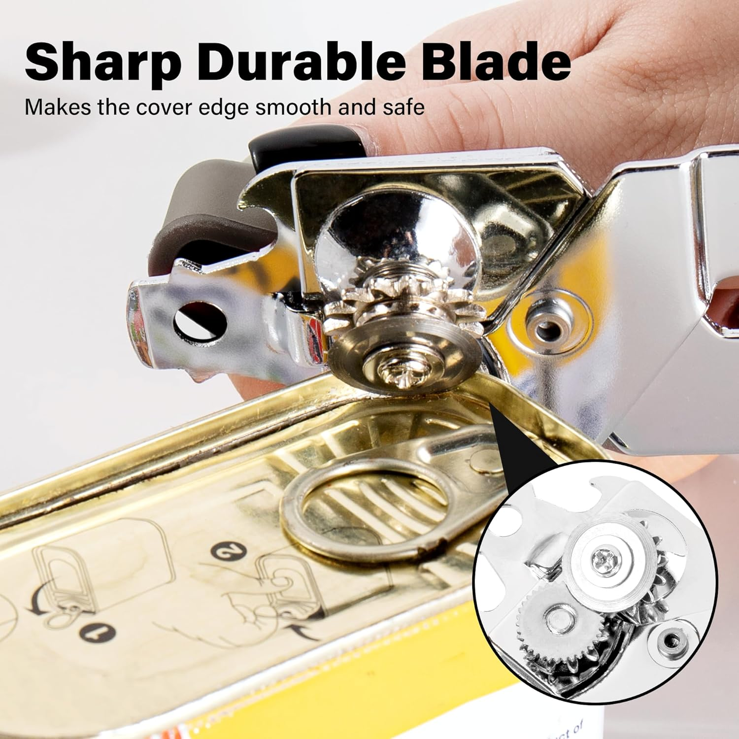 TJ POP Can Opener Manual, Multi-Purpose Heavy Duty Handheld Can Opener, Durable Stainless Steel Tin Opener, Super Sharp Cutting Wheel for Smooth Edge, Easy Turn Knob, Light Brown image number 1