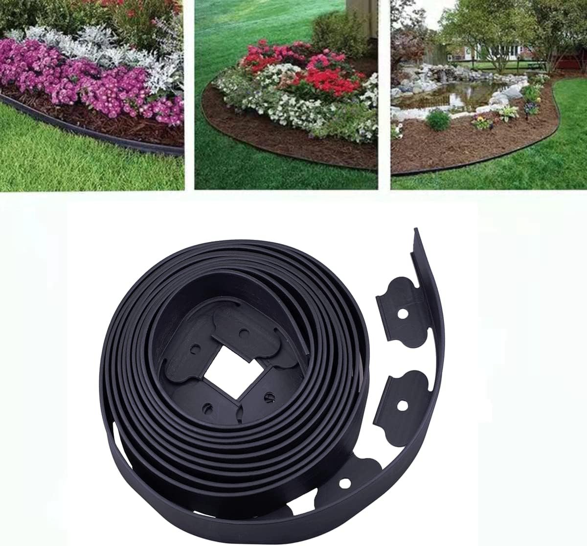 Garden Edging，40Ft Landscape Edging with 40 Spikes for Lawn 2 Inch Tall(Black, 40FT) image number 2