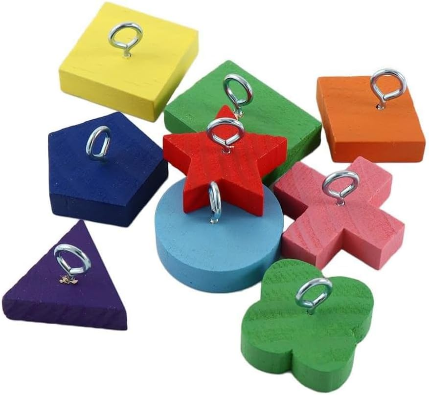 Xiaaofea Parrot Training Toy with 9 Clocks Wooden Colour Blocks, 5.8In Educational Chew Toy for Intelligence & Play, DIY Metal Accessories for Parrots, Bird Cage Activity Toy image number 3