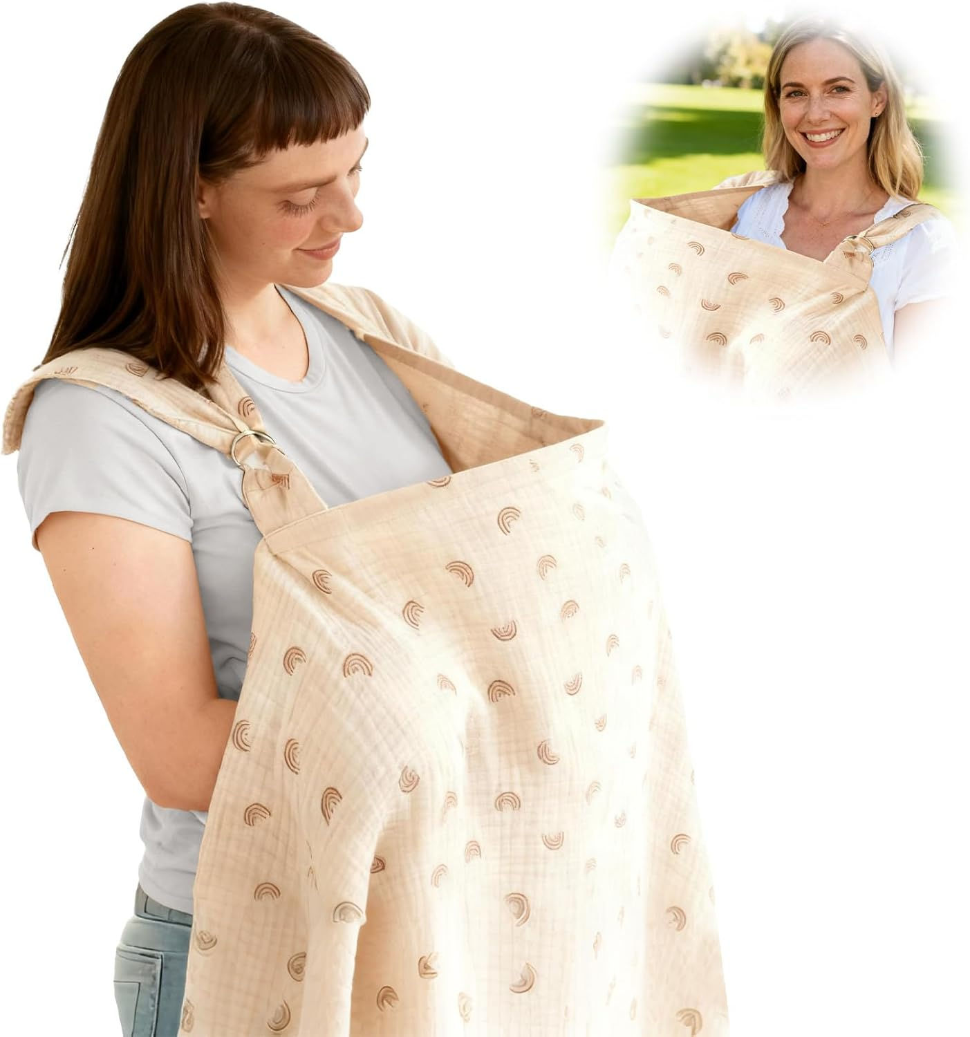 Teccfly Multi Use Muslin Nursing Cover -Cotton Breastfeeding Cover, 62X100Cm Breastfeeding Apron for Breast Feeding, Privacy Mother Nursing Apron & Car Seat Canopy, Baby Essentials image number 1