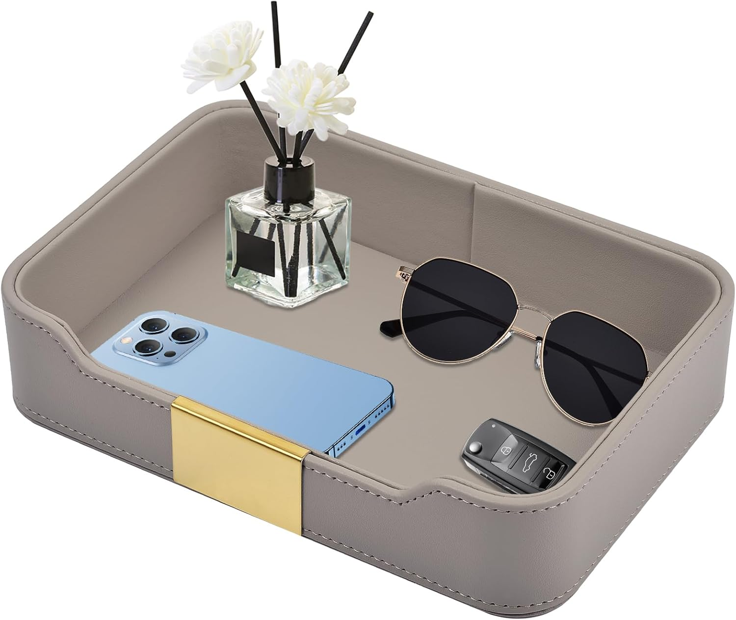 XNONE Luxury Leather Pocket Empty Tray Organiser, Storage Box, Faux Leather Storage Tray, Key Shell for Watches, Mobile Phones, Jewellery, Keys, Coins, Purse and Office Equipment, Black