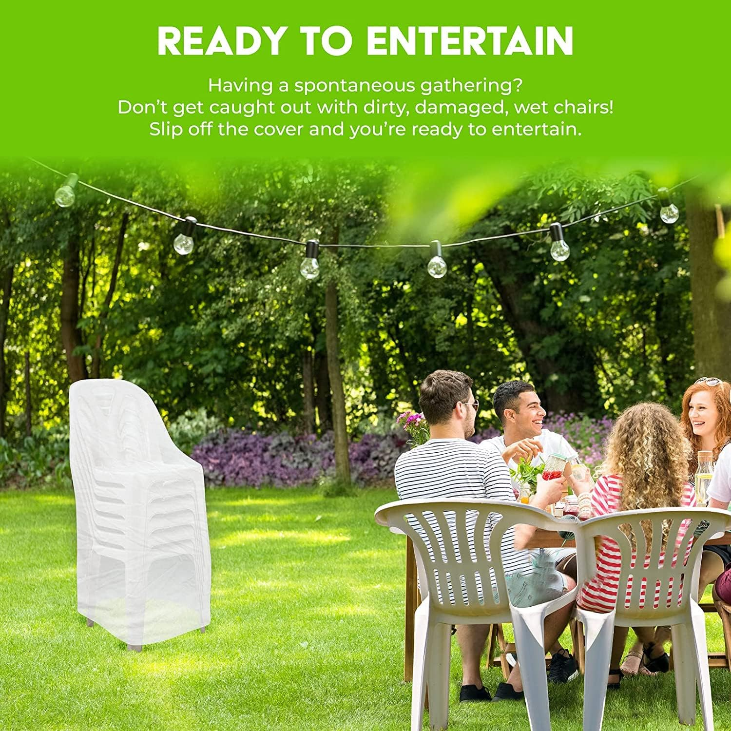 [4PCE] Garden Greens Outdoor Stacked Chair Covers, Waterproof Stacked Chair Covers, Shield Your Furniture from Rain, Sun, and Dust image number 1