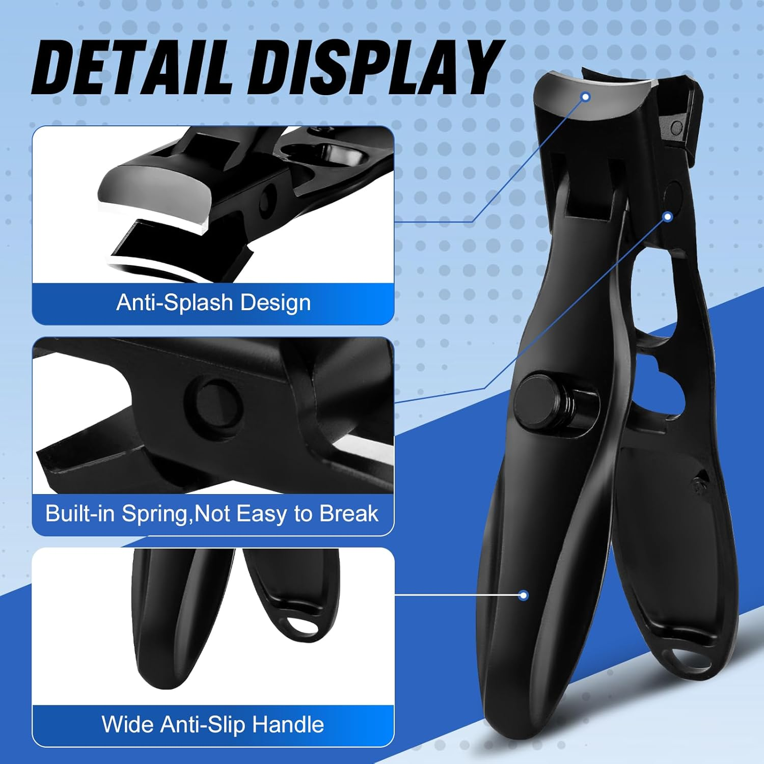 Swocky German Nail Clippers, Premium Stainless Steel Wide Jaw anti Splash Design,Ultra Sharp Heavy Duty Clippers with Ergonomic Lever,Perfect for Men,Women, and Seniors(Black) image number 4