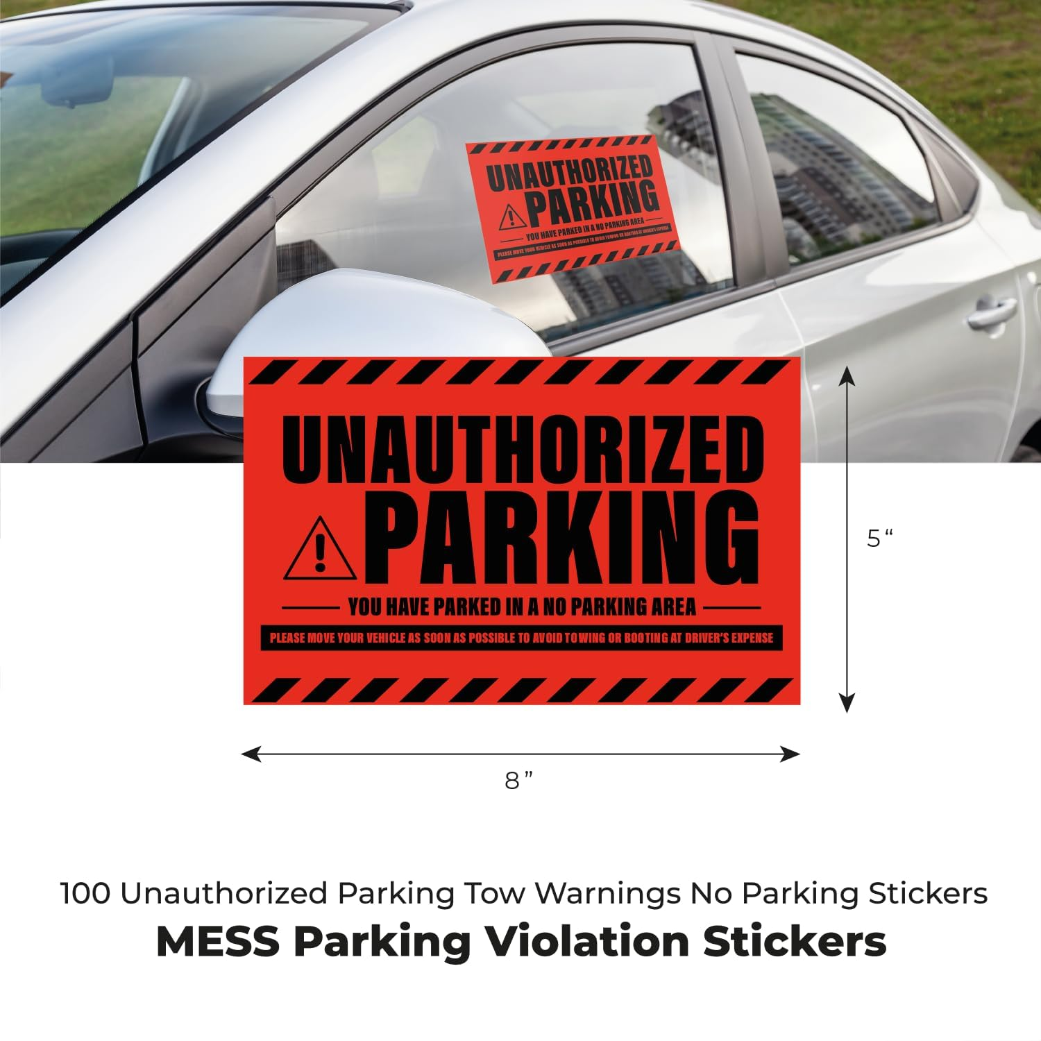 100 Mess Parking Violation Stickers - Hard to Remove - No/Unauthorized Parking Warning Stickers - Super Sticky - 8X5 in (Red, 100) image number 6