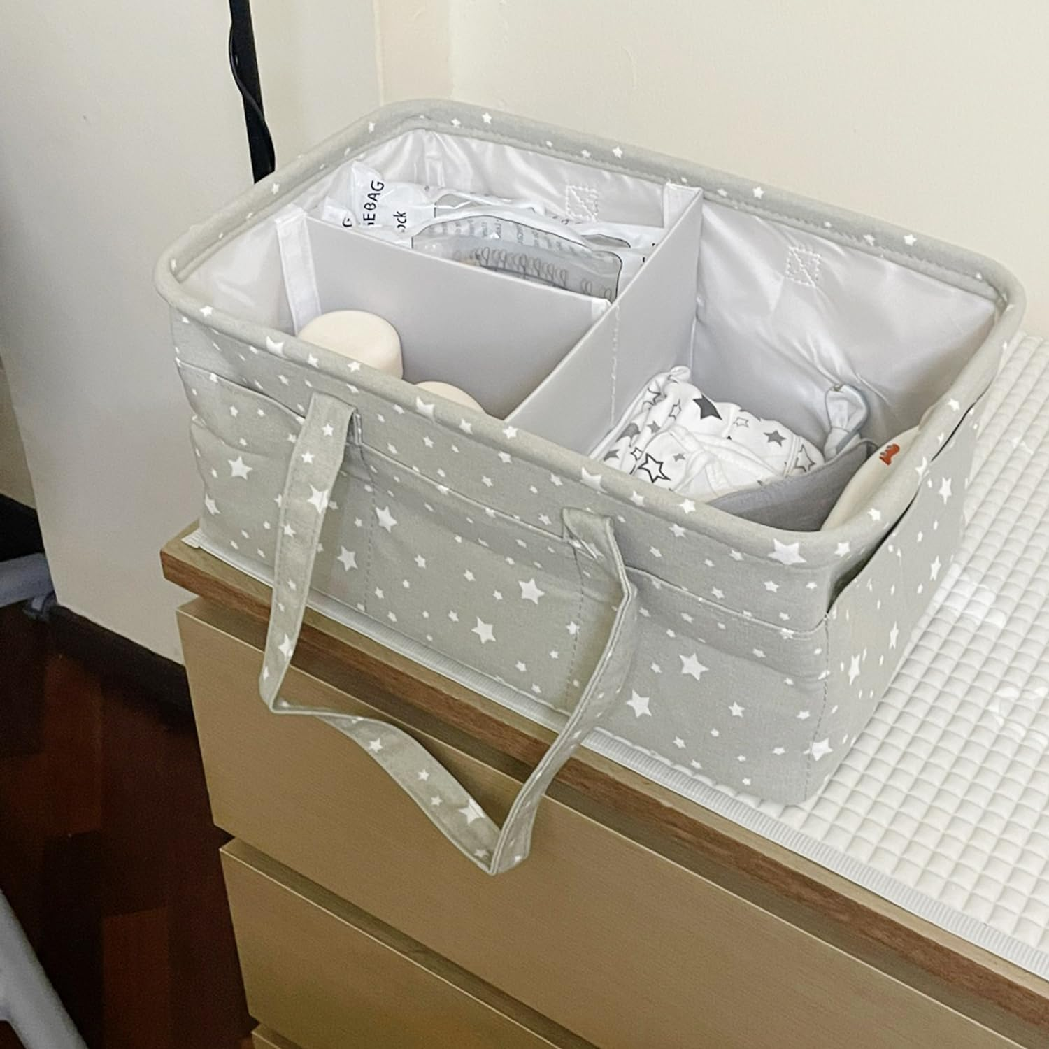 Portable Baby Diaper Caddy Organizer - Storage Basket & Tote Bag for Diapers & Wipes - Newborn Essentials（ Grey） image number 2