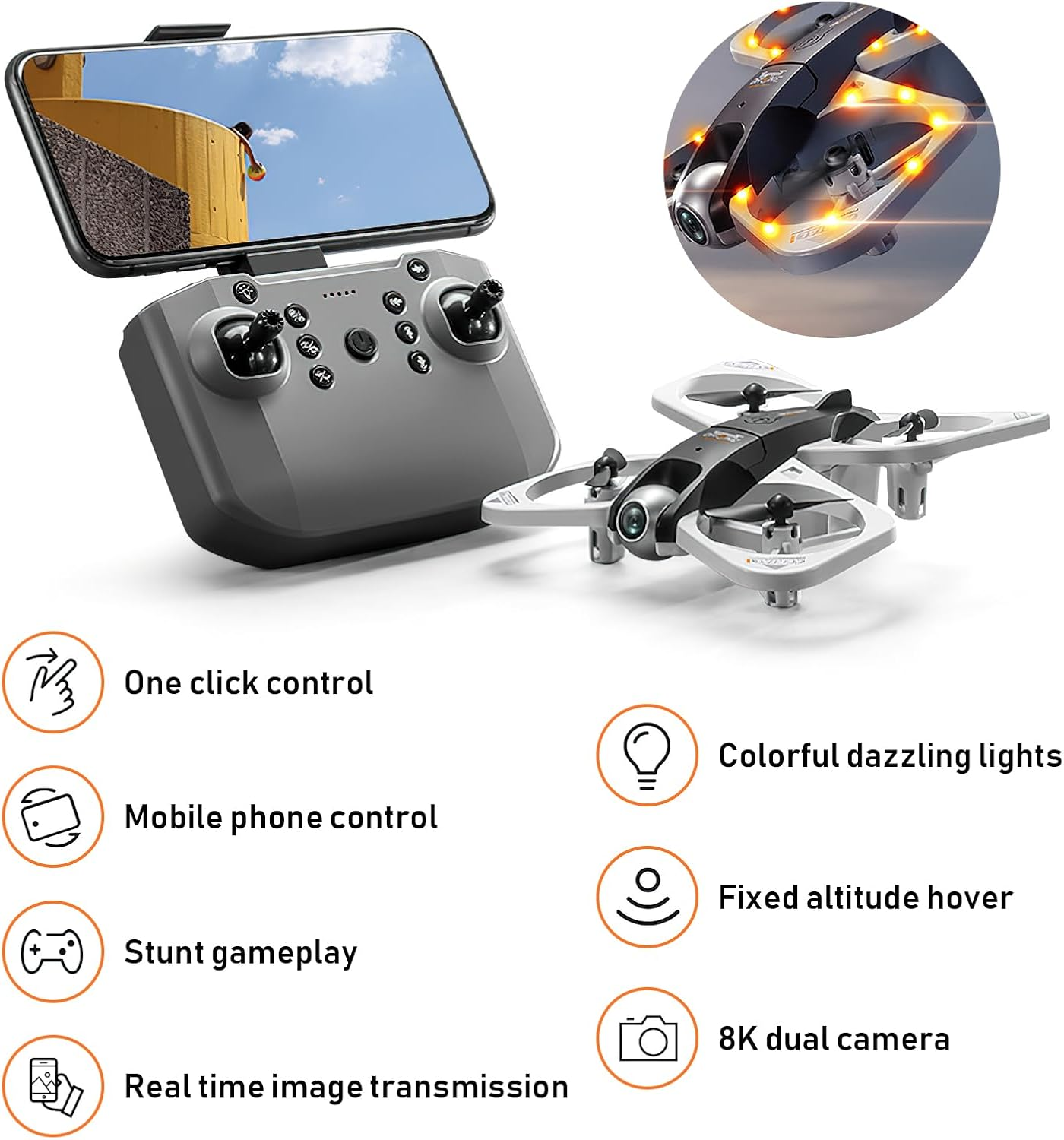 Poat Drone with Adjustable 4K Camera, RC Quadcopter with Headless Mode, 360&deg; Flips, Gesture/Gravity Control, 3 Speed Modes, 2 Batteries, LED Lights, for Kids & Beginners