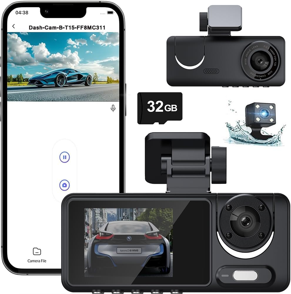 1080P Dash Camera with Wifi for Cars, 3 Channel Dash Cam Front and Rear inside with 32GB TF Card, 2.0" IPS Screen, Loop Recording, G-Sensor, WDR, 24H Parking Mode, Motion Detection image number 5