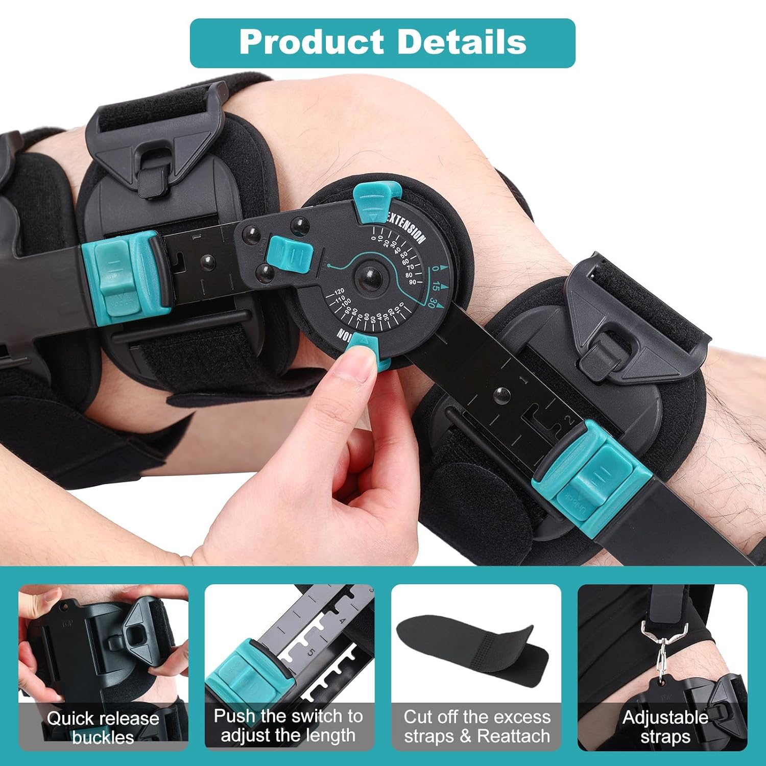 Hinged Post Op Knee Brace, ROM Knee Immobilizer for Recovery Stabilization, ACL, MCL and PCL Injury, Adjustable Orthopedic Knee Support for Left and Right Leg image number 6