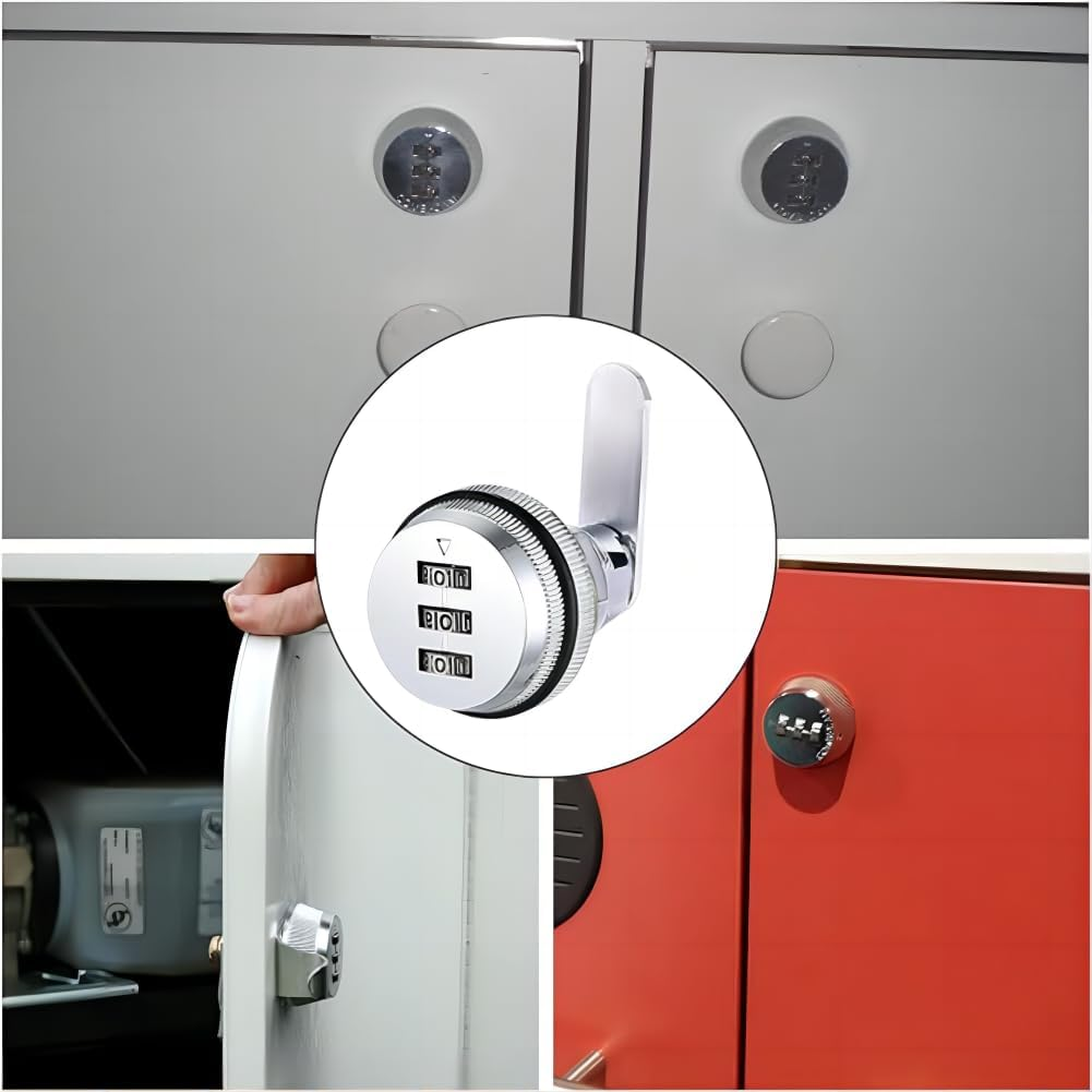 Combination Cam Lock Password Coded Lock, 2 PCS Security Cabinet Cam Lock 3/4 Inch Cylinder Chrome Finish Drawer File Cabinet Lock for Office Home Mailbox Door Storage Cabinet