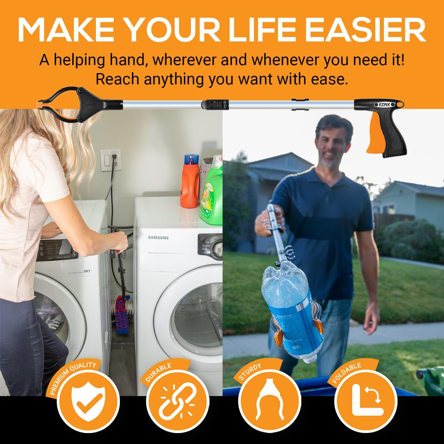 EZPIK Pro 80Cm Foldable Grabber Reacher Tool for Seniors - Grabbers for Elderly Reaching Tool Heavy Duty Pickup Trash Picker Upper Equipment - Claw Grabber Stick for Reaching Aids, Weed Gripper image number 1