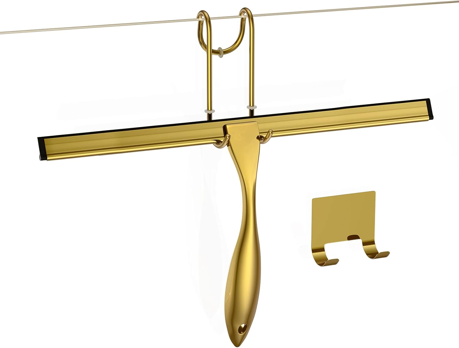 Shower Squeegee Set, 14-Inch Stainless Steel All-Purpose Squeegee for Bathroom, Doors, Mirrors, Tiles, and Car Windows - 100% Streak Free, Includes Door Hook and Adhesive Hook