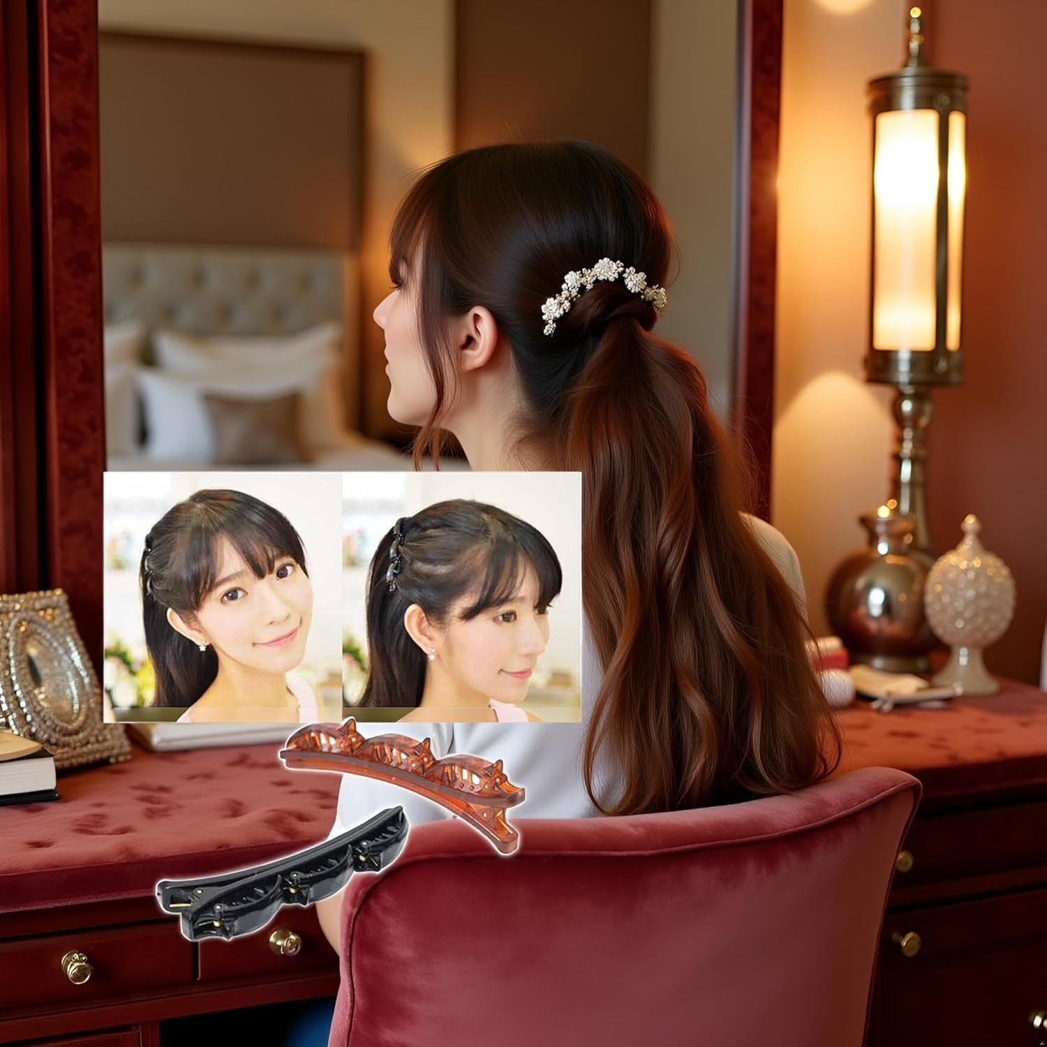 Pack of 2 Double Layers Twist Band French Braider Hair Tool Fashion Double Layer Band Twist Plait Clip Front Hair Clips Hairpin Headband Hair Accessories Beauty Tool image number 4