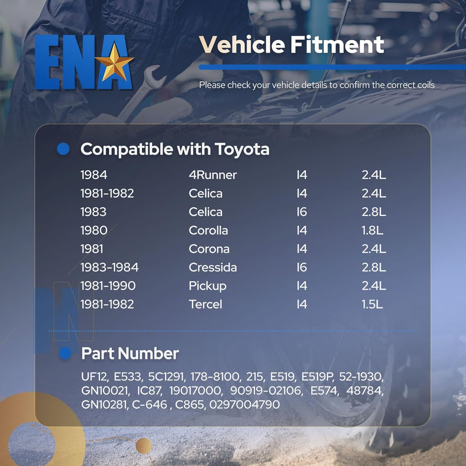 ENA Ignition Coil Pack Compatible with Toyota Pickup Cressida Celica Corolla Tercel 4Runner, Automotive Replacement Parts for C865 UF-12 image number 5