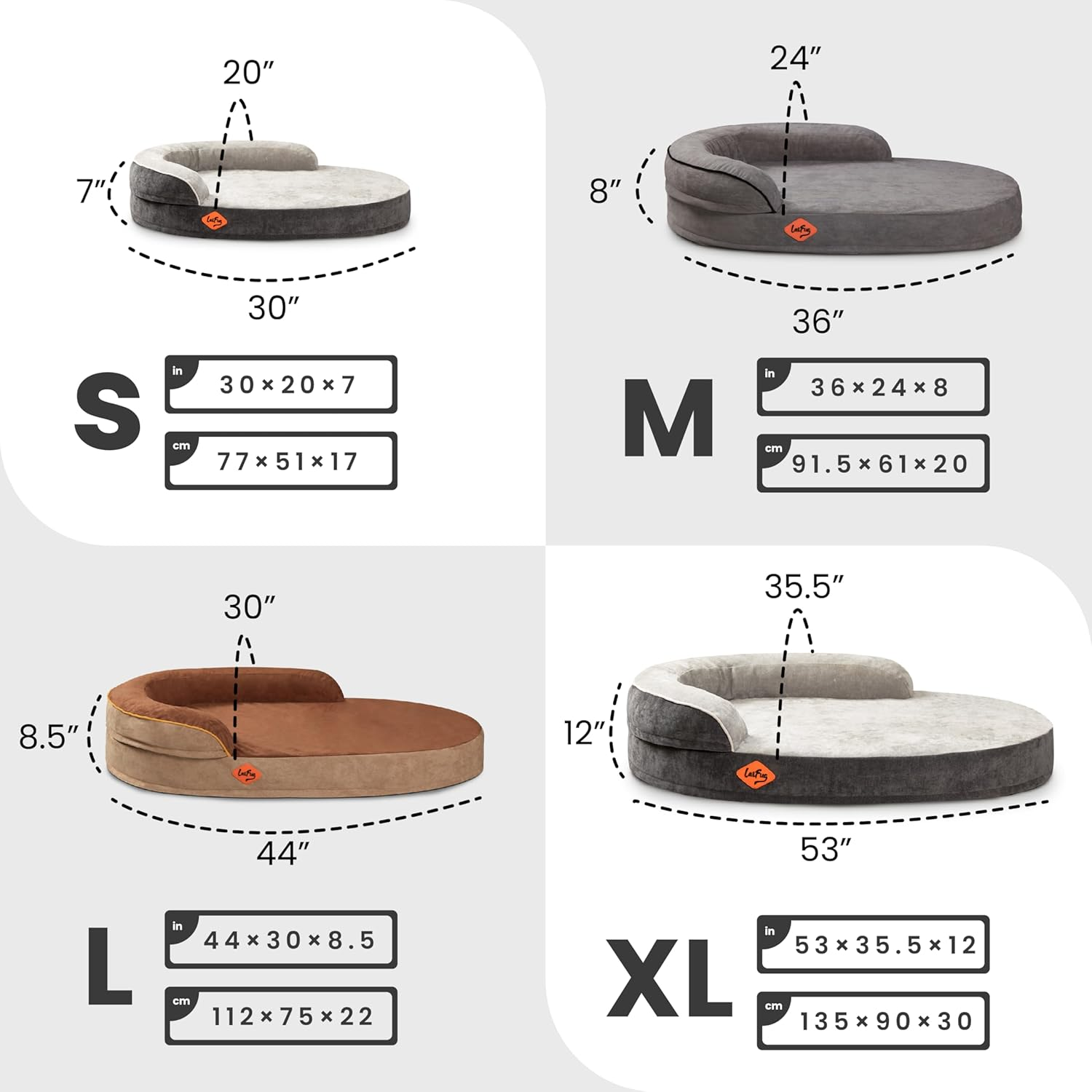 Laifug Memory Foam Oval Dog Bed (44X30X9Inches, Grey), Orthopedic Dog Bed for Dogs with Durable Waterproof Liner & Removable Washable Cover & Nonskid Bottom image number 2