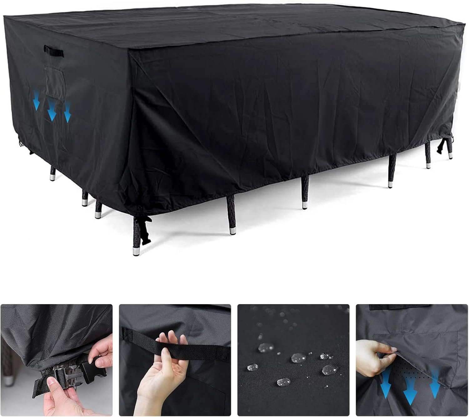 Tempera 108'' X 82'' X 27.8'' Outdoor Dining Set Cover for outside Table and Chairs, Rectangle Patio Table Covers for Outdoor Furniture, Anti-Fading, Water Resistant, Space Grey image number 2