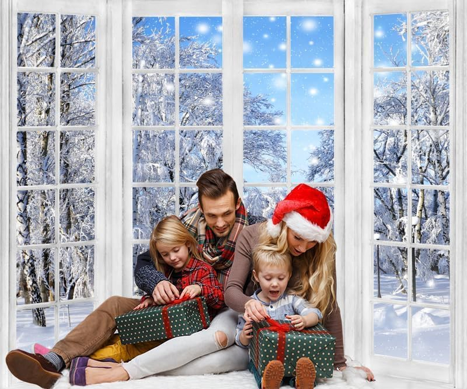 12X8Ft Winter Photography Backdrop Beautiful Nature Snowy Scenery Wonderland French Window Background for Kids Children Family Christmas Happy New Year Party Decor Banner Portrait Photo Booth Props image number 1