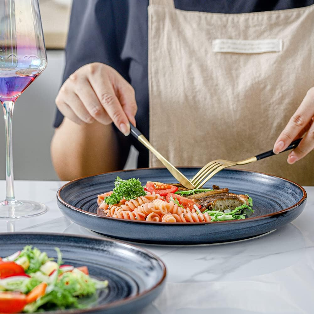 HVH Porcelain Dinner Plates Set of 6, 10.25 Inch Ceramic Plates Set, Large Dinner Plates Set for Dinner, Salad, Ceramic Dinner Plates, Healthy Dinner Plates Set of 6, Farmhouse Style (Black) image number 4