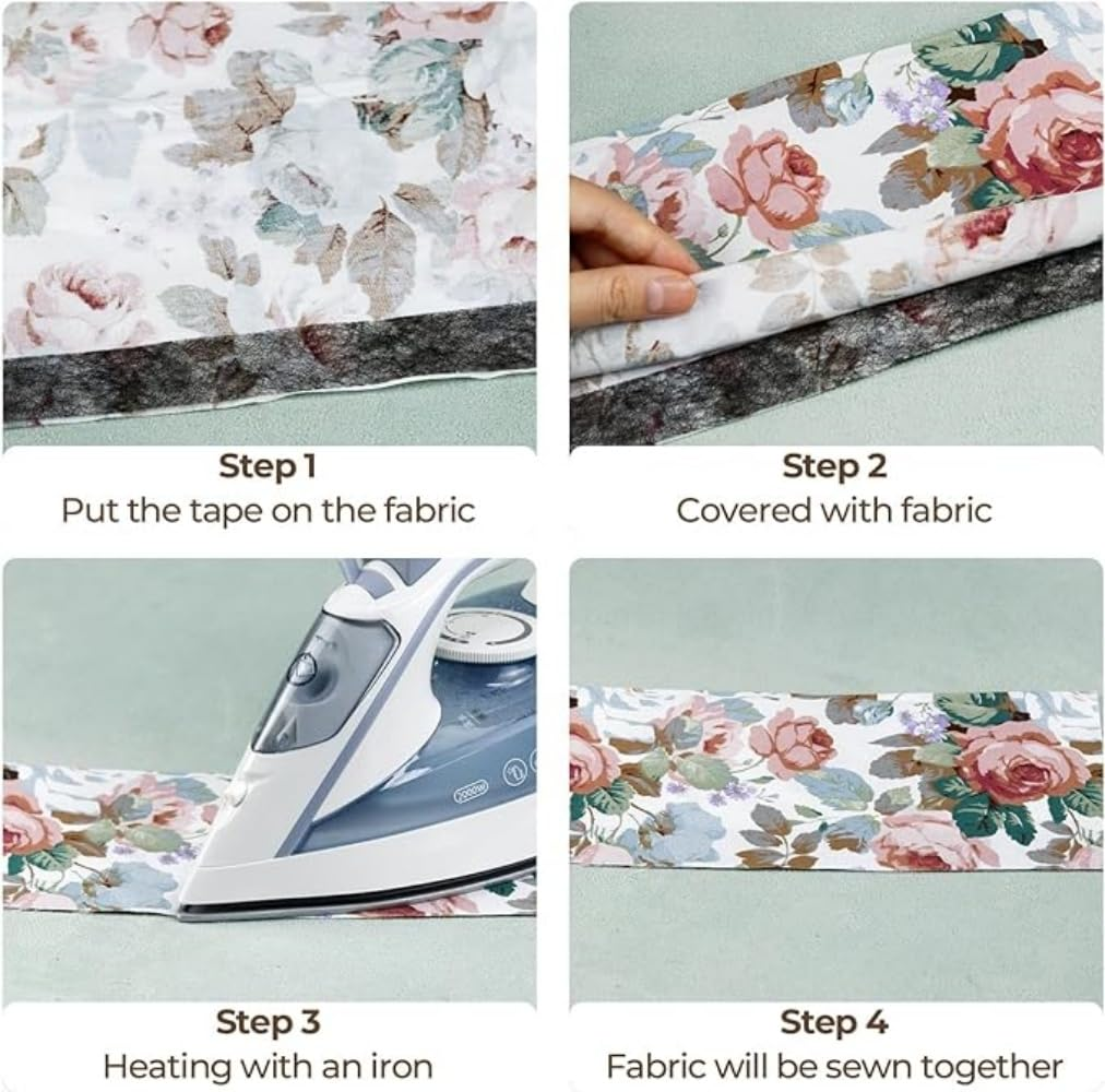 2 Rolls Iron on Hem Tape, Fabric Fusing Hemming Tape - Light Weight Adhesive Web, No Sewing Required,0.6 Inch X 70 Yards,Ironing Adhesive Curtains，Perfect for Bonding and Crafting Projects image number 4