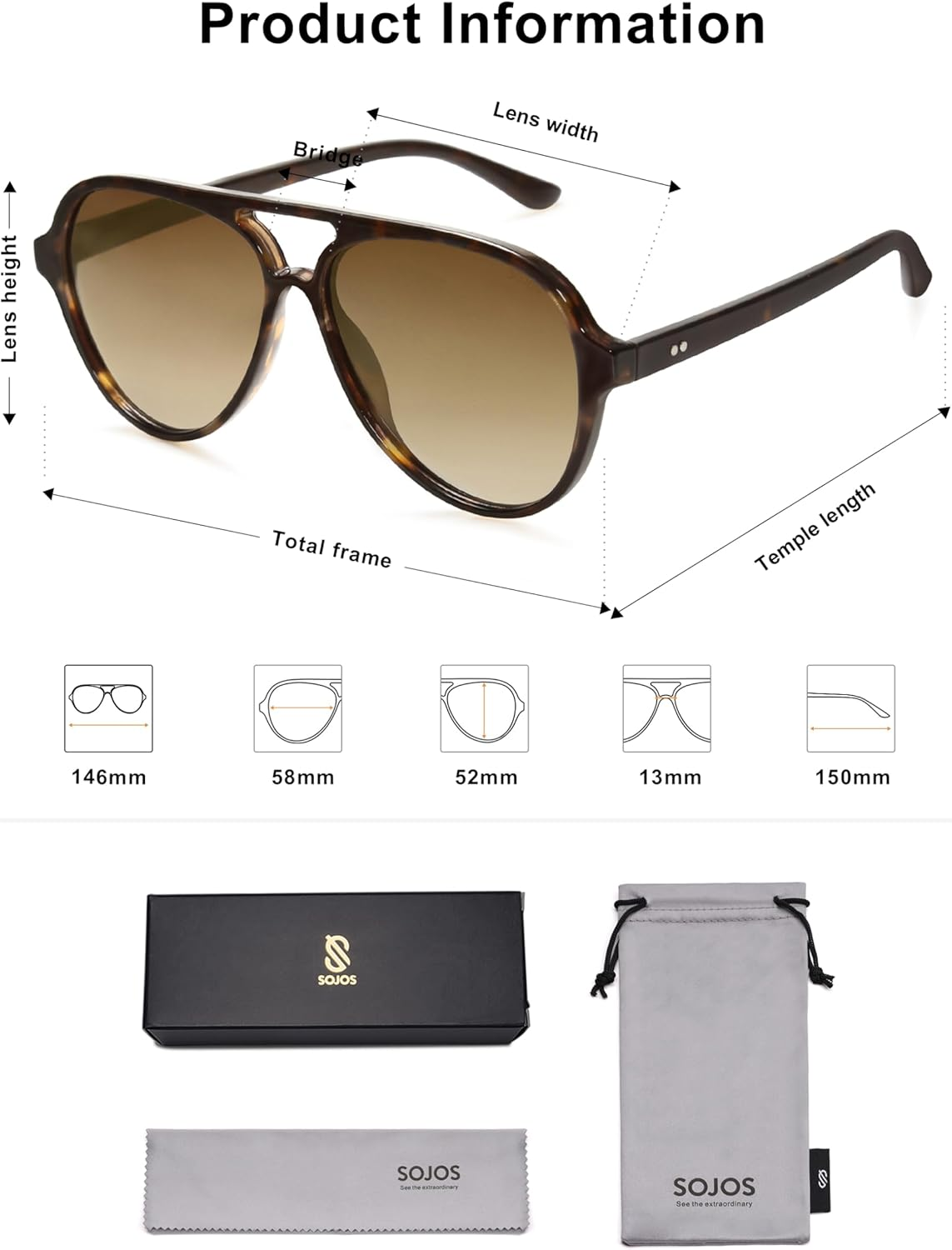 SOJOS Retro Polarized Aviator Sunglasses Womens Mens Classic Double Bridge Sun Glasses SJ2201 image number 4