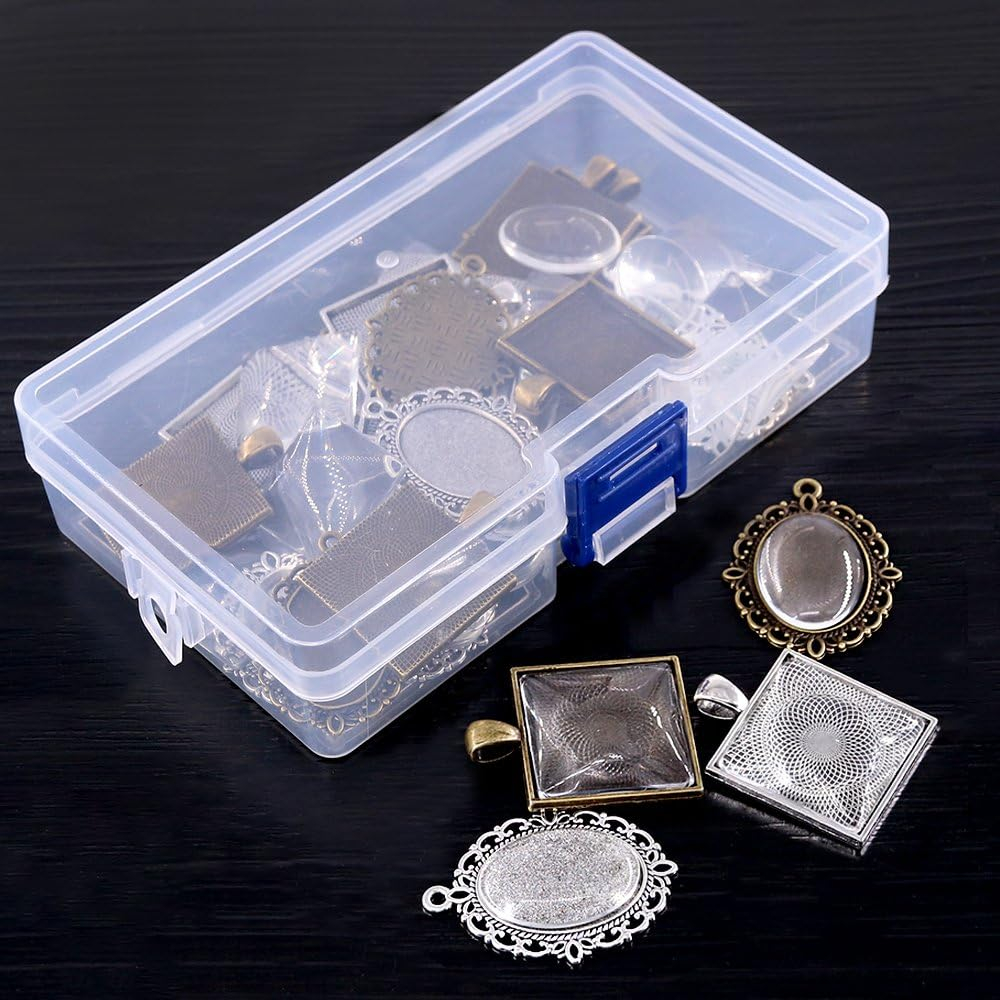 Glarks 48-Pieces Oval and Square Pendant Trays with Glass Cabochon Dome Tiles Clear Cameo for Crafting DIY Jewelry Making, 24 Sets image number 1