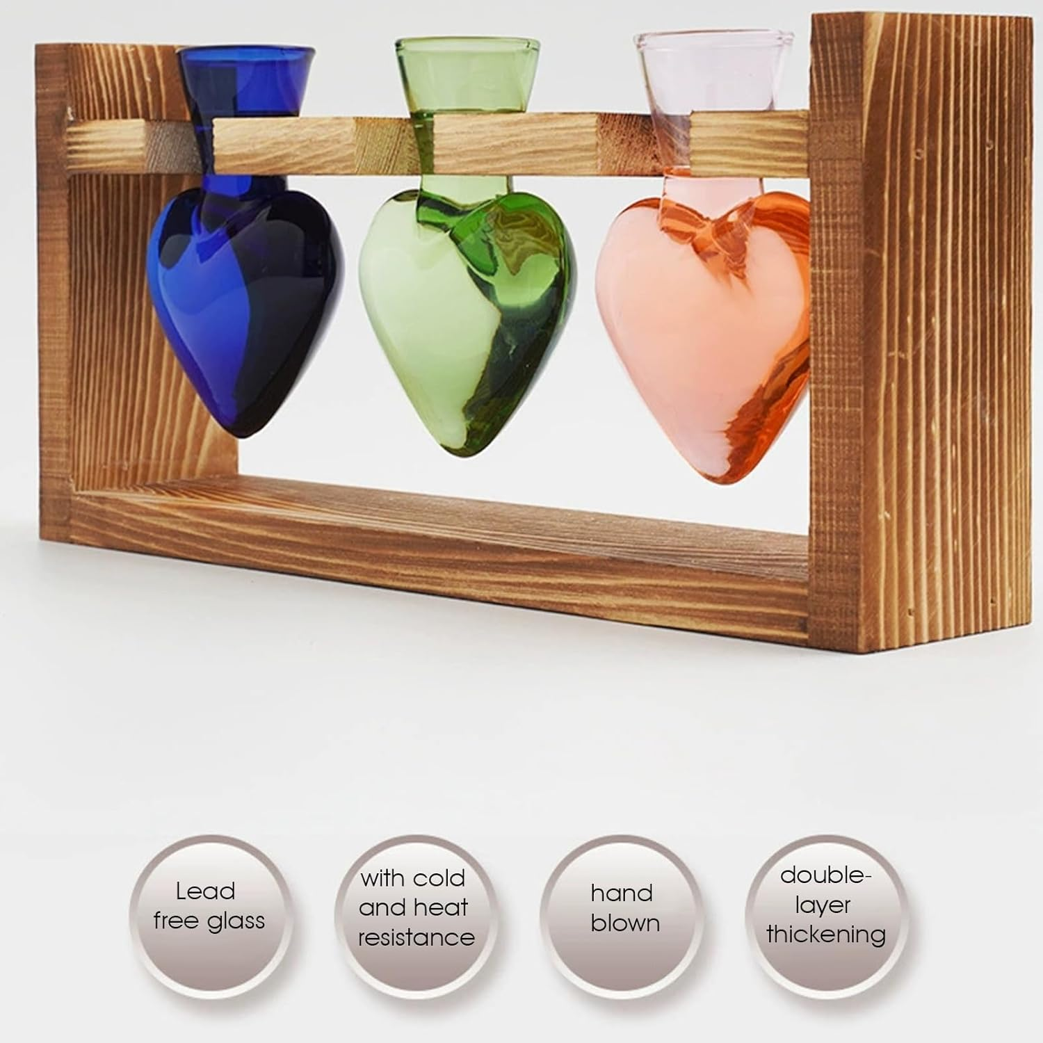 Propagation Vases for Plants - Glass Vase Heart Shape Propagation Station | Gardening Supplies, Tabletop Planter with Wooden Stand, Flower Vase, Garden Decor Terrarium image number 5