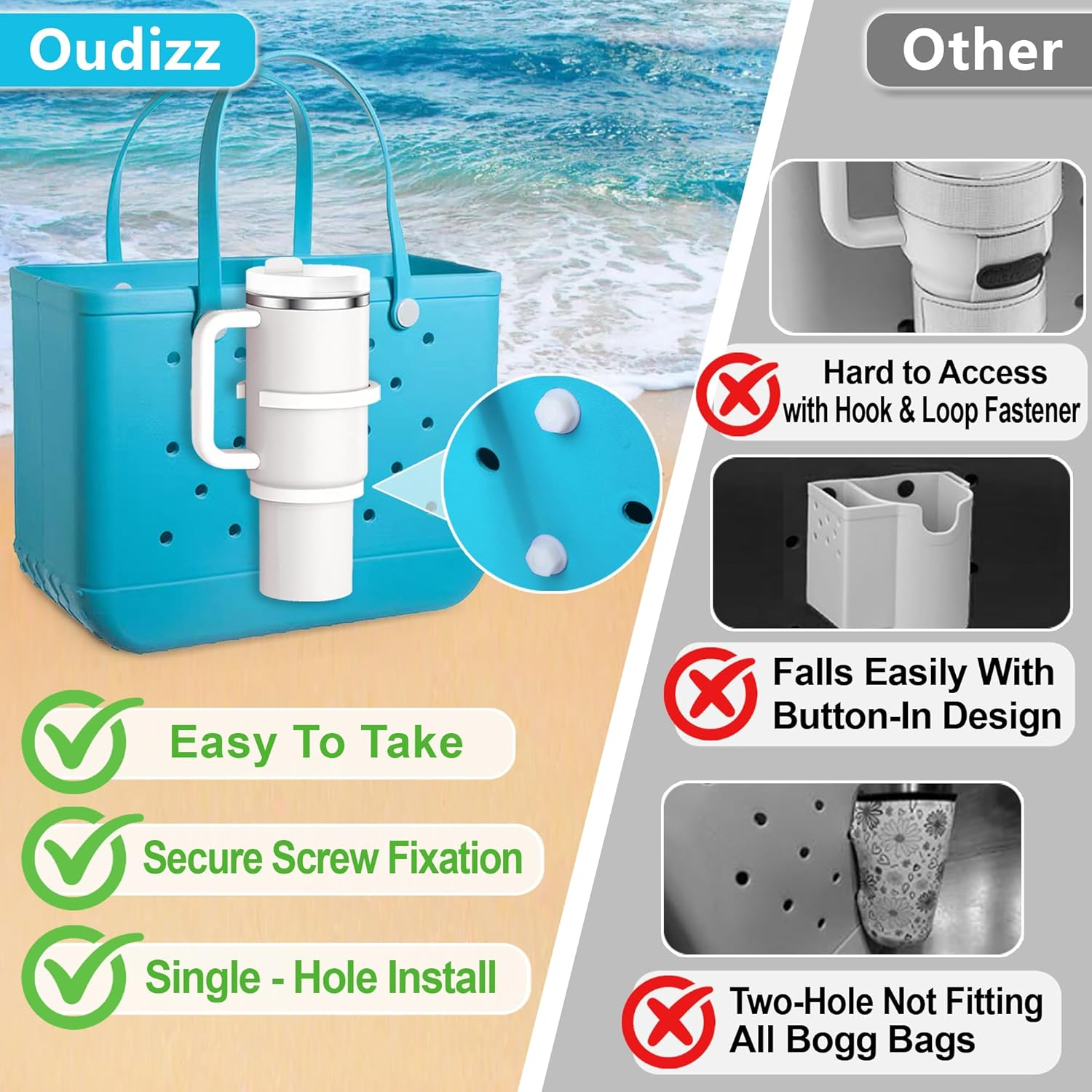 Bogg Bag Cup Holder for 30Oz 40Oz Stanley, Adjustable Insert Drink Holder Compatible with Bogg Bag/Simply Southern Beach Tote Bag, Water Bottle Holder Attachment for Bogg Bag Accessories - Black image number 5