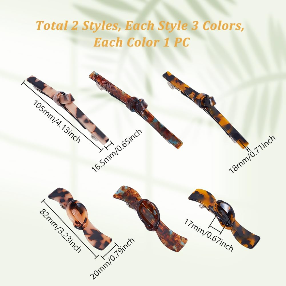 AHANDMAKER 6Pcs 6 Styles French Hair Barrette Clip, Handmade Snap Strong Hold Grip Automatic No Slip Durable Acetate Styling Accessories for Thick Curly Wavy Long Short Hair