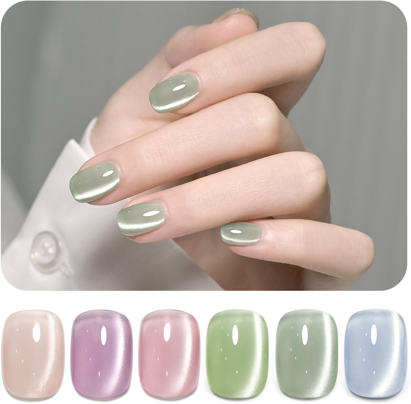 GAOY Cat Eye Gel Nail Polish Set with Magnet for Green Blue Pink Glitter Holographic Cat Eye, Salon Gel Manicure and Nail Art DIY at Home, Minty Fresh