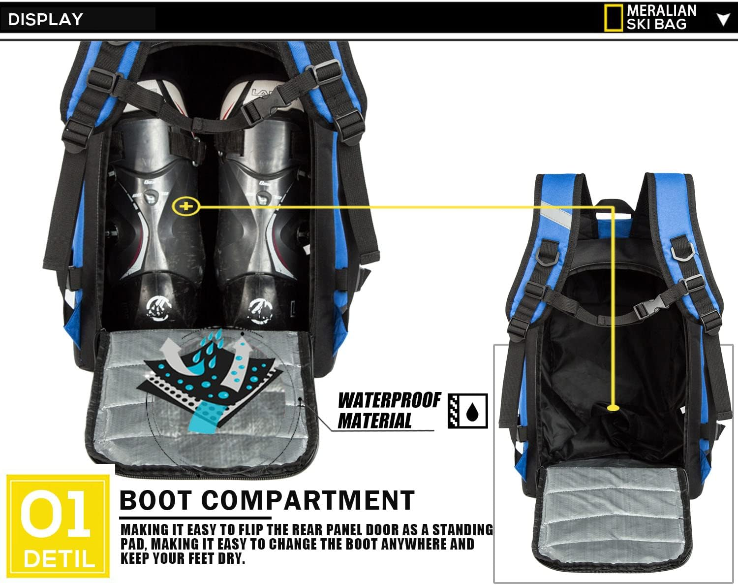 Ski Boot Bag - 50L Ski Boot Travel Backpack Waterproof Snowboard Boot Backpack for Travel Stores Gear Including Helmet, Goggles And image number 1