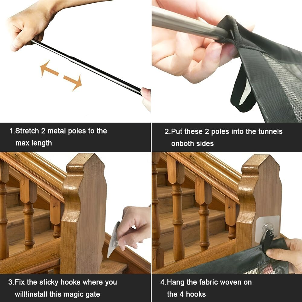 TOMVAES Pet Safety Guard Mesh Dog Gate,Portable Folding Mesh Magic Gate, Safety Gate,Safe Guard Install Anywhere,Ideal for Corridors, Stairs, Balconies,72 * 120Cm,Black image number 5