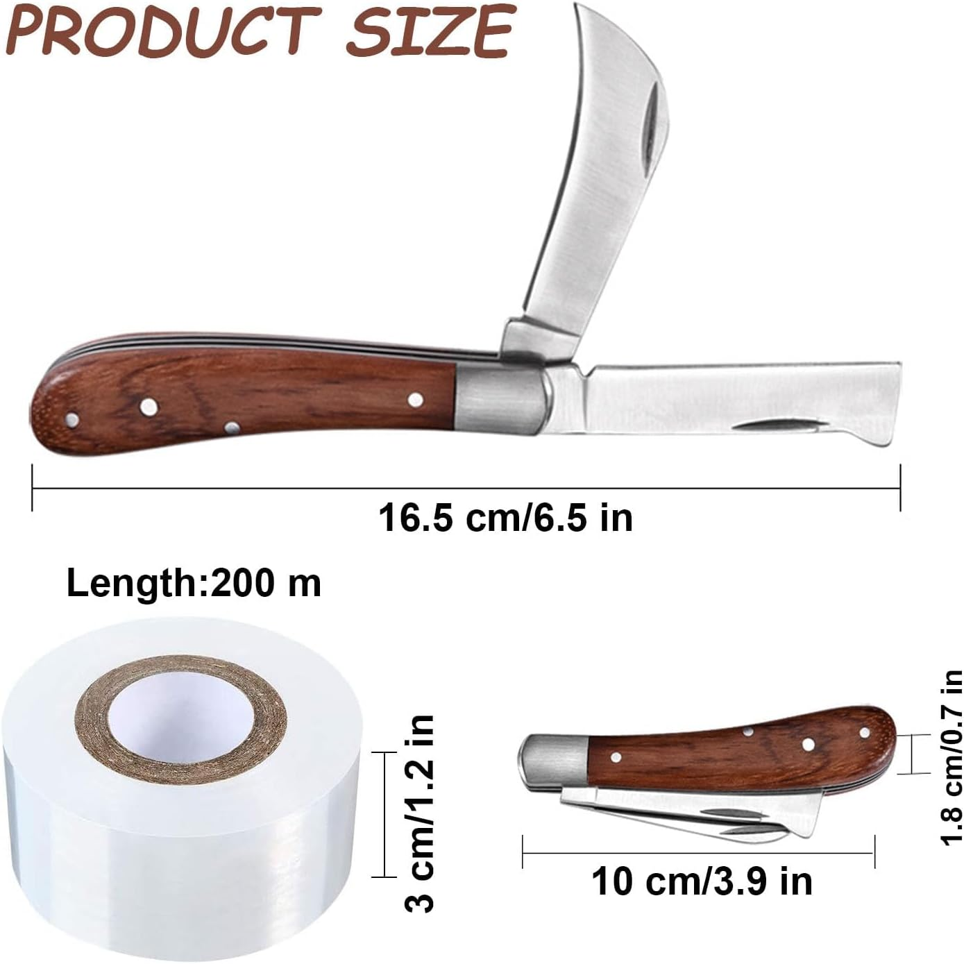 Double-Blades Grafting/Gardening Knife, with 2 Plants Repair Tapes for Floral Fruit Tree,Flexible Grafting Kit image number 4