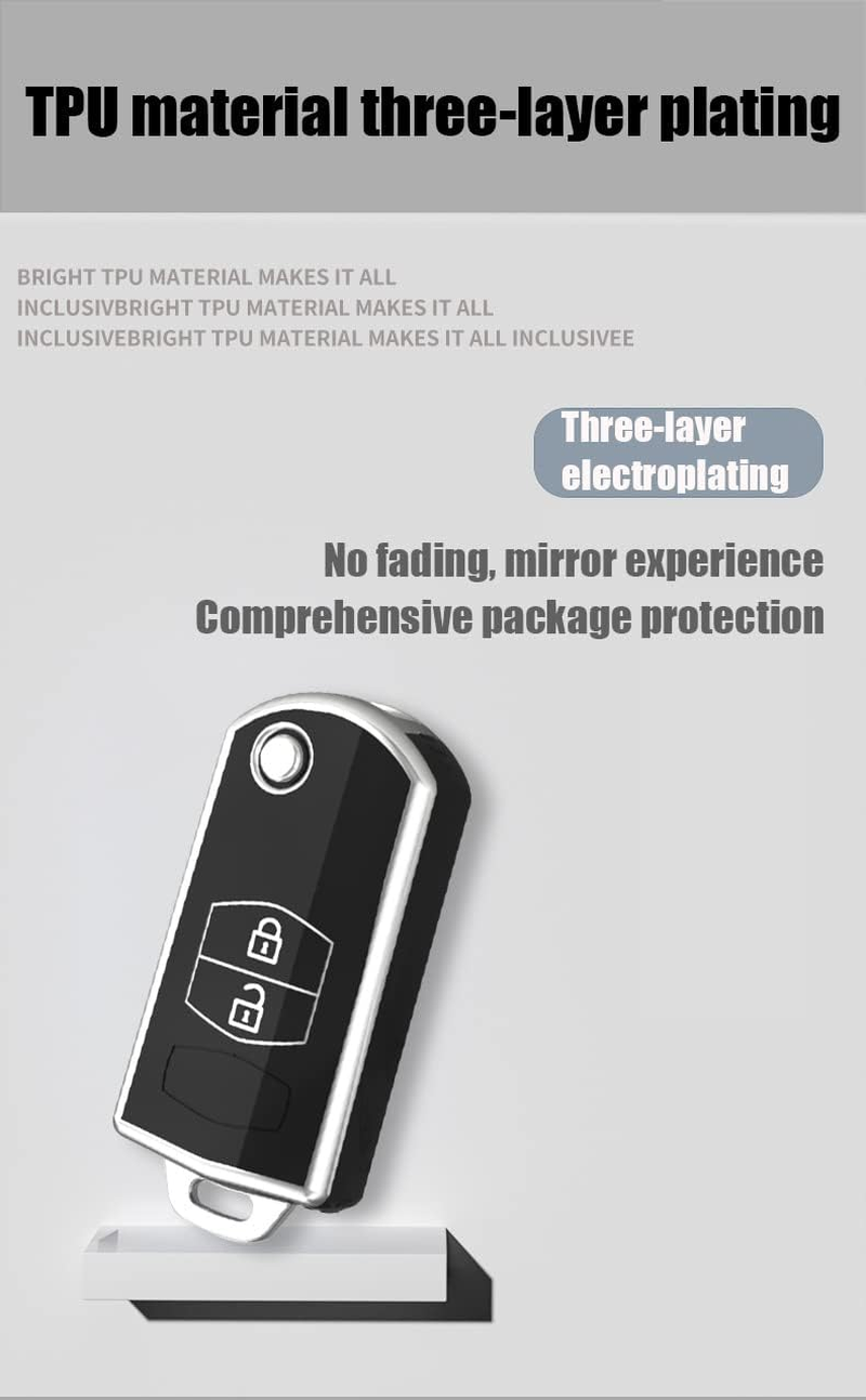 Ontto TPU Car Key Fob Cover Case Fit for Mazda 3 5 6 M6 RX8 MX5 CX5 Flip Folding Key Shell 2 Buttons Remote Key Holder Bag Keychain Keyring Accessories Black B image number 5